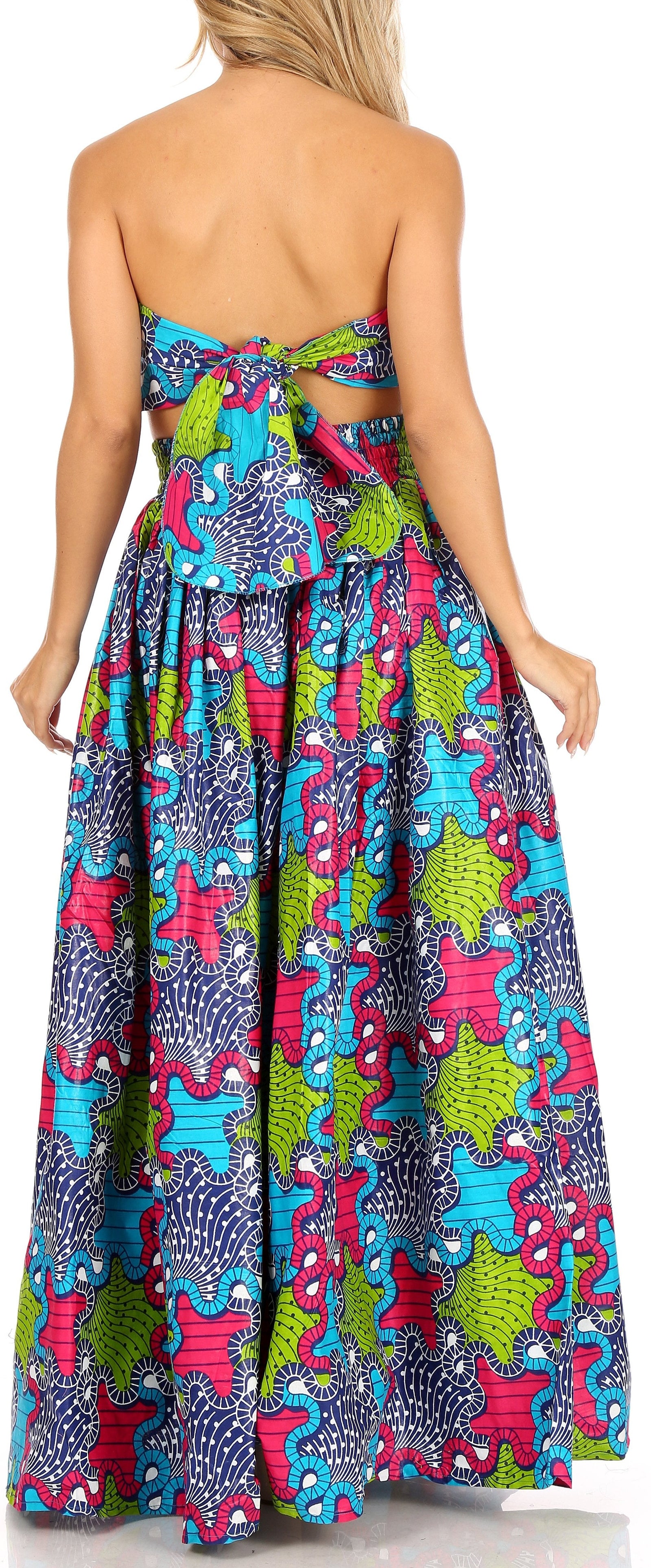 Sakkas Asma Convertible Traditional Wax Print Adjustable Strap Maxi Skirt Dress