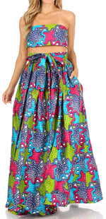 Sakkas Asma Convertible Traditional Wax Print Adjustable Strap Maxi Skirt Dress