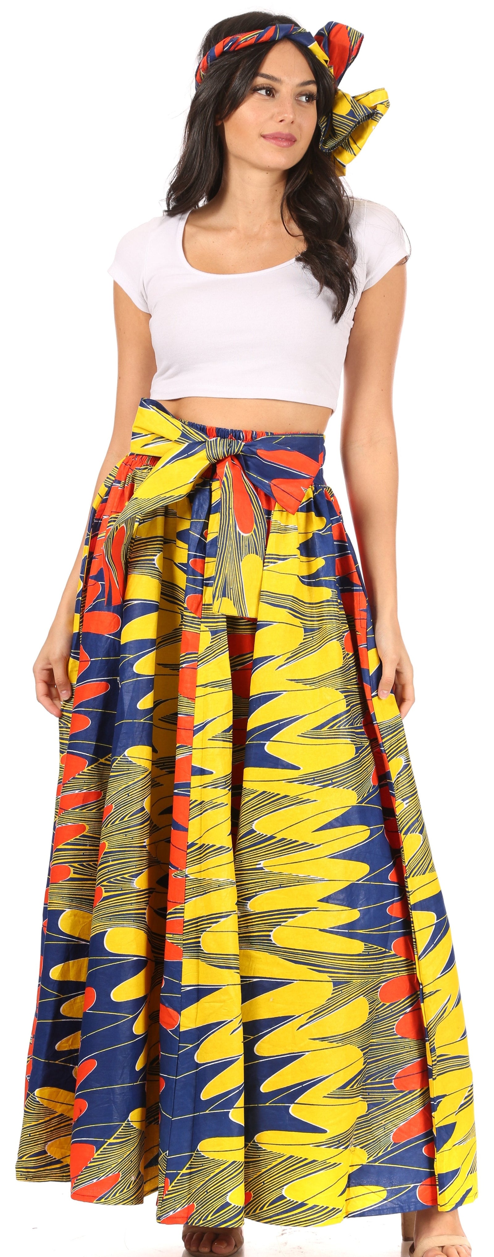Sakkas Asma Convertible Traditional Wax Print Adjustable Strap Maxi Skirt Dress