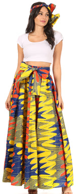 Sakkas Asma Convertible Traditional Wax Print Adjustable Strap Maxi Skirt Dress