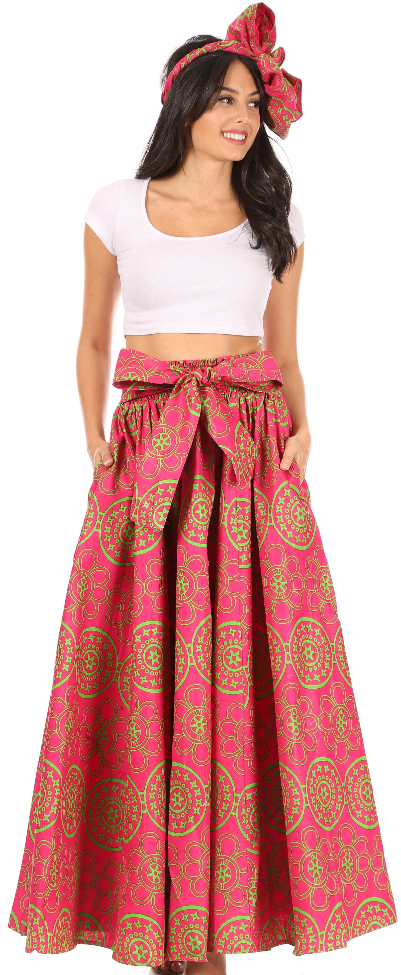 Sakkas Asma Convertible Traditional Wax Print Adjustable Strap Maxi Skirt Dress
