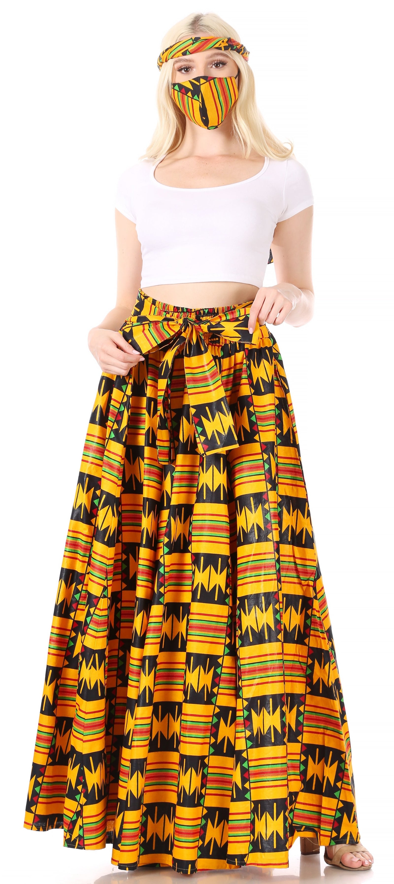 Sakkas Asma Convertible Traditional Wax Print Adjustable Strap Maxi Skirt Dress