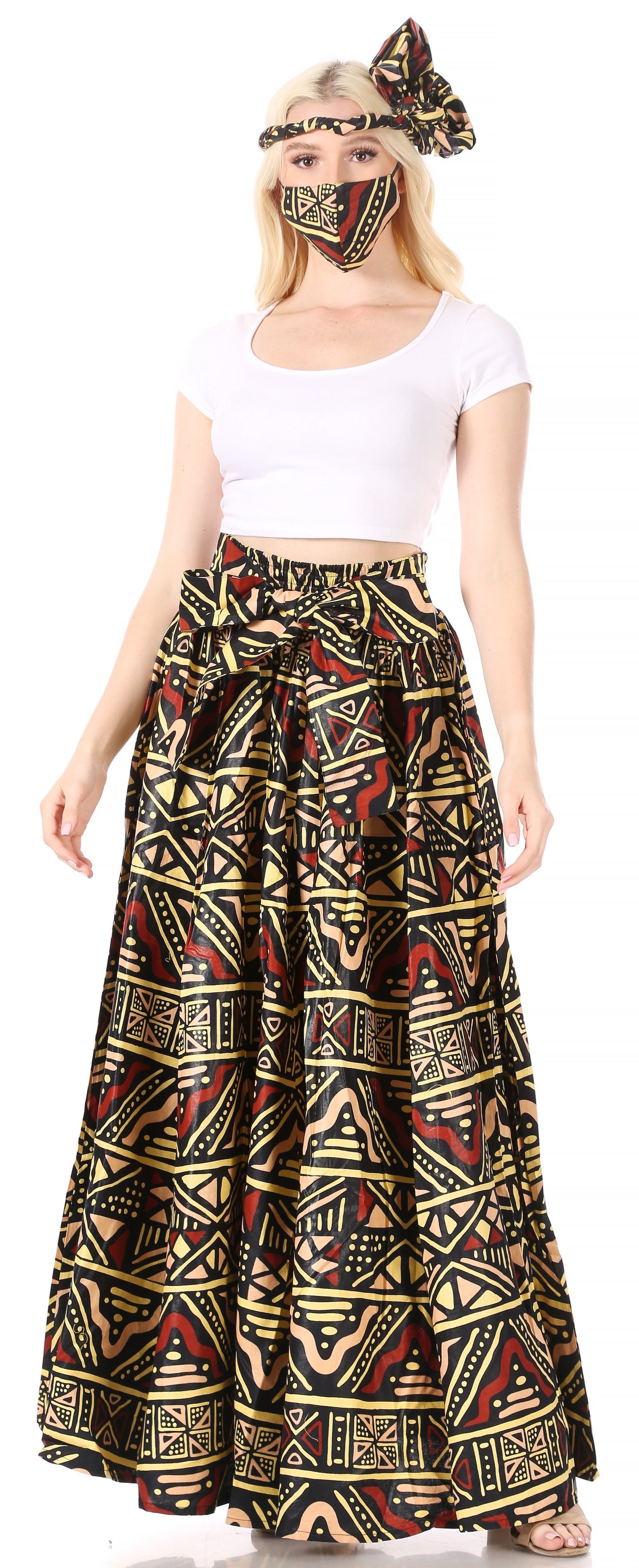 Sakkas Asma Convertible Traditional Wax Print Adjustable Strap Maxi Skirt Dress