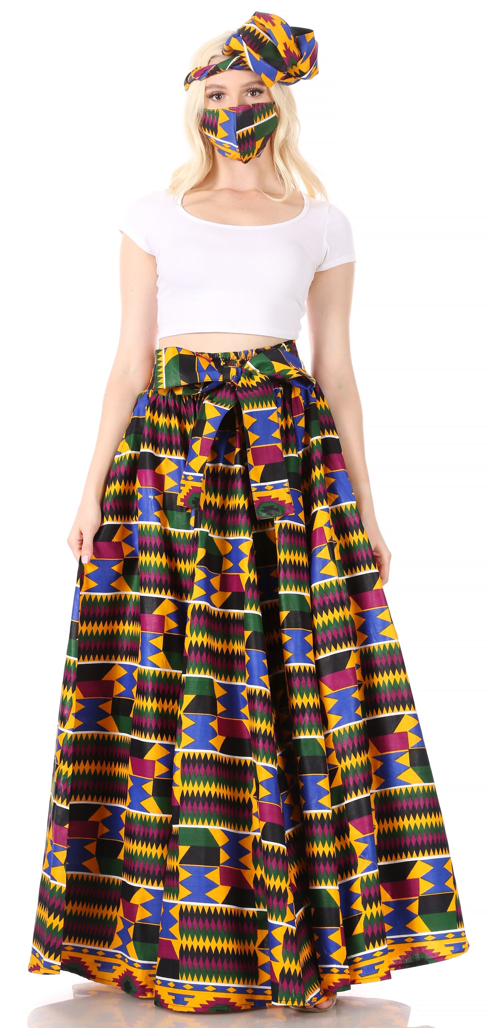 Sakkas Asma Convertible Traditional Wax Print Adjustable Strap Maxi Skirt Dress