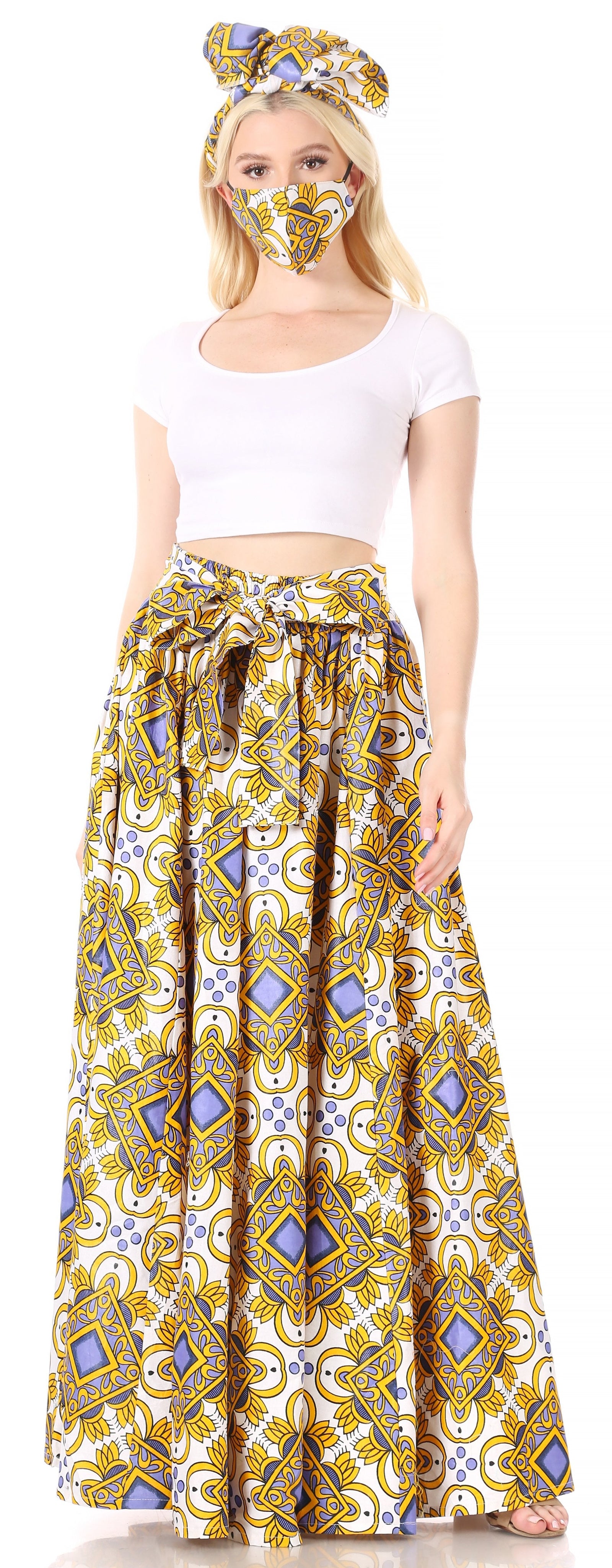 Sakkas Asma Convertible Traditional Wax Print Adjustable Strap Maxi Skirt Dress
