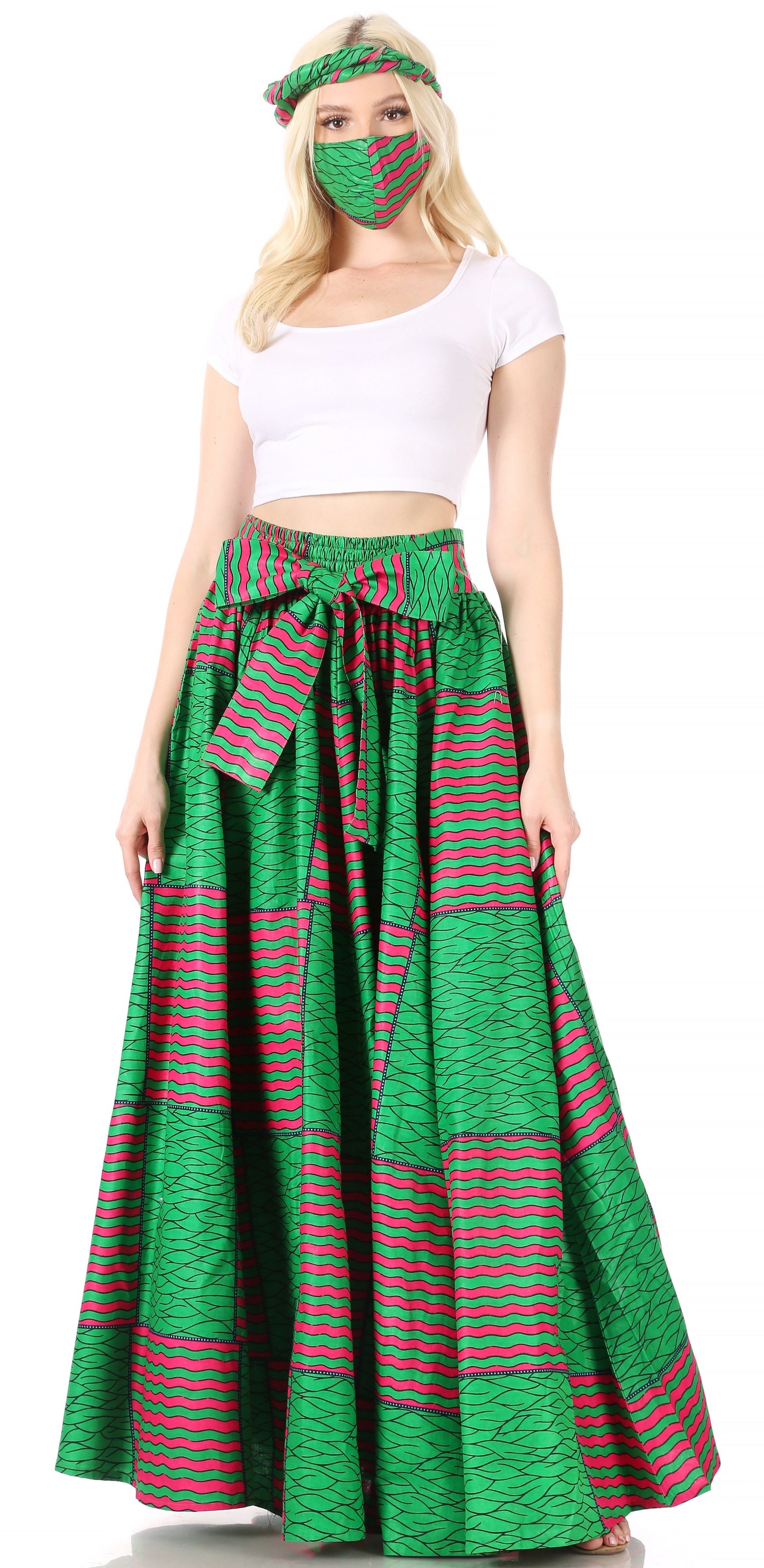 Sakkas Asma Convertible Traditional Wax Print Adjustable Strap Maxi Skirt Dress
