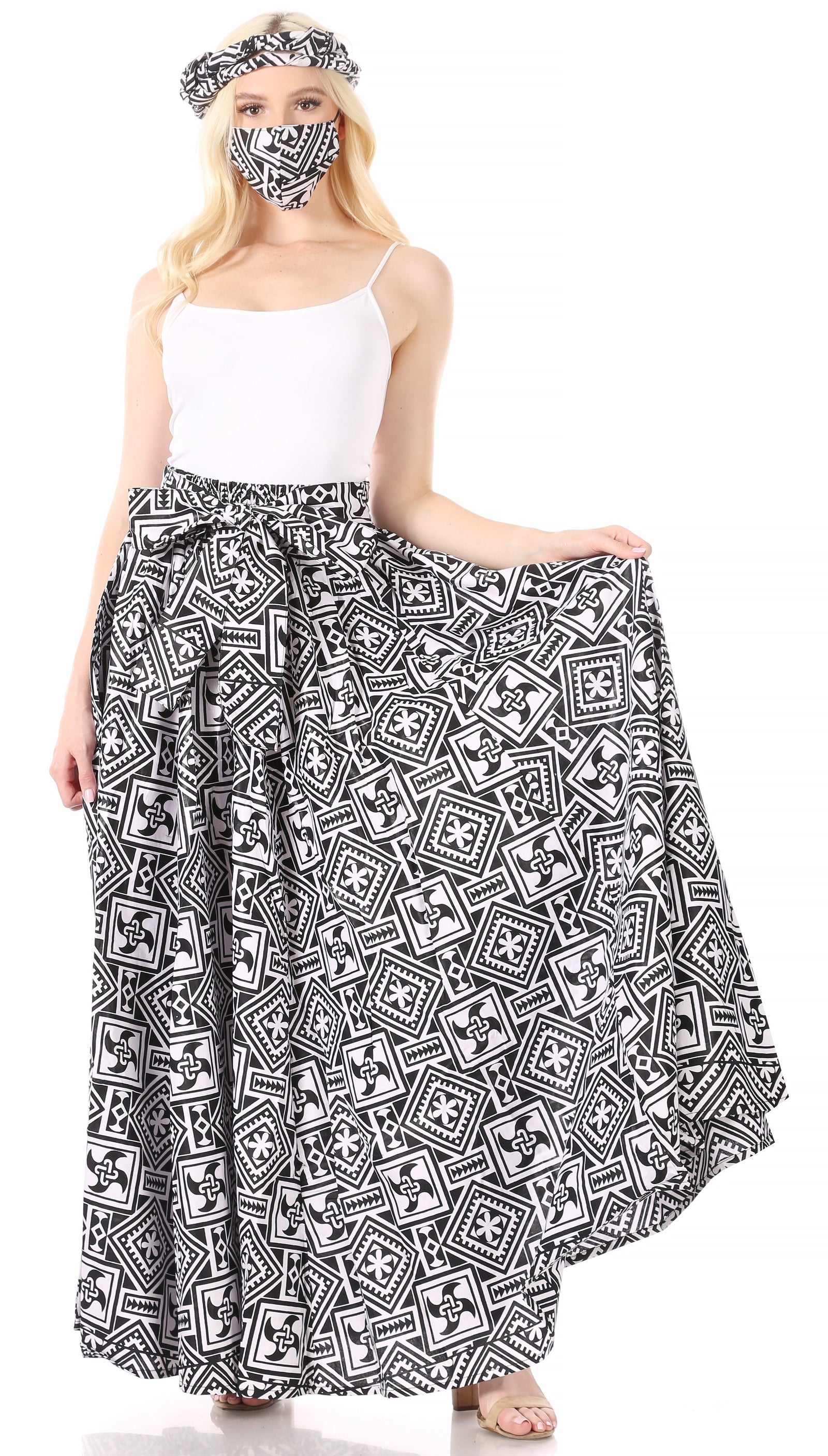 Sakkas Asma Convertible Traditional Wax Print Adjustable Strap Maxi Skirt Dress