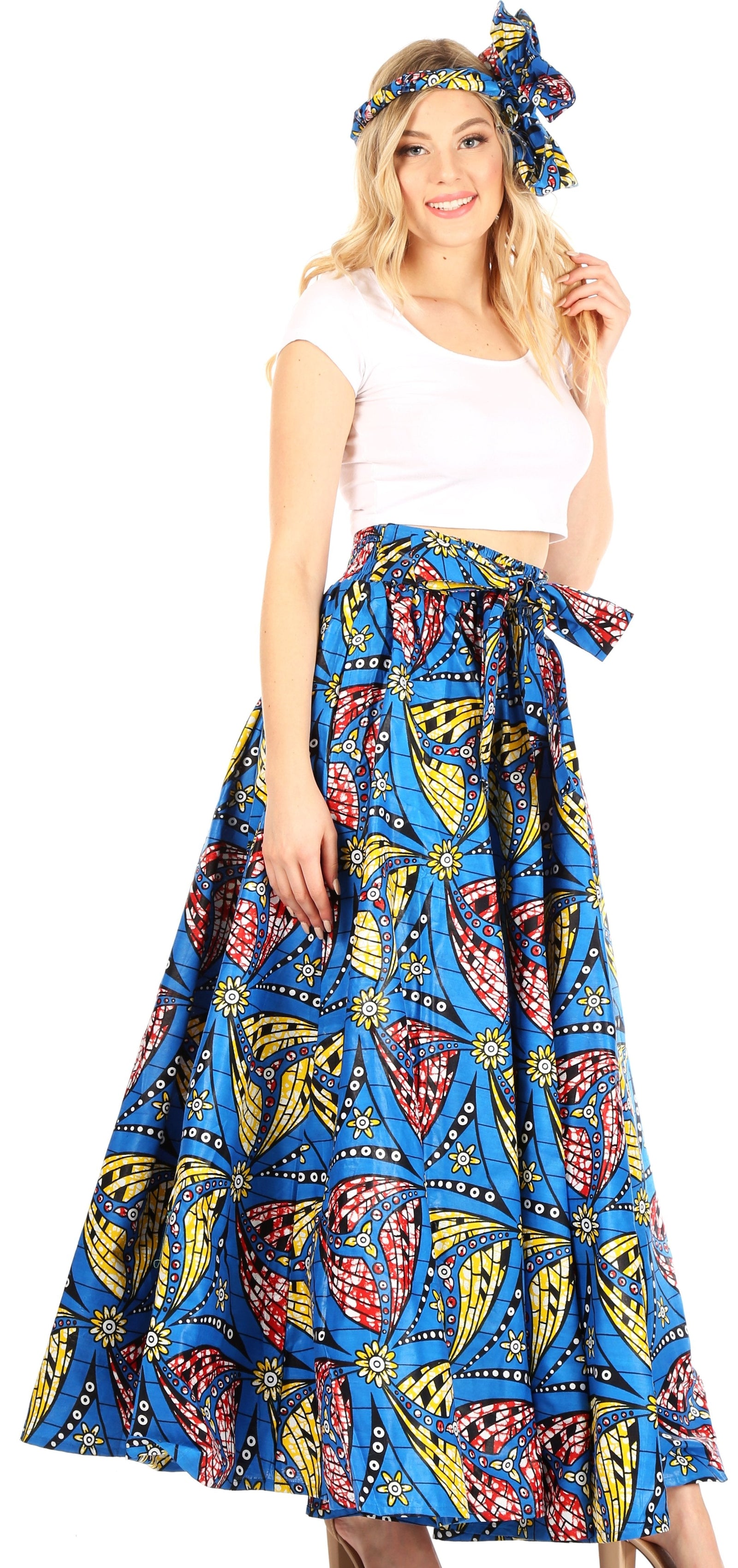 Sakkas Asma Convertible Traditional Wax Print Adjustable Strap Maxi Skirt Dress