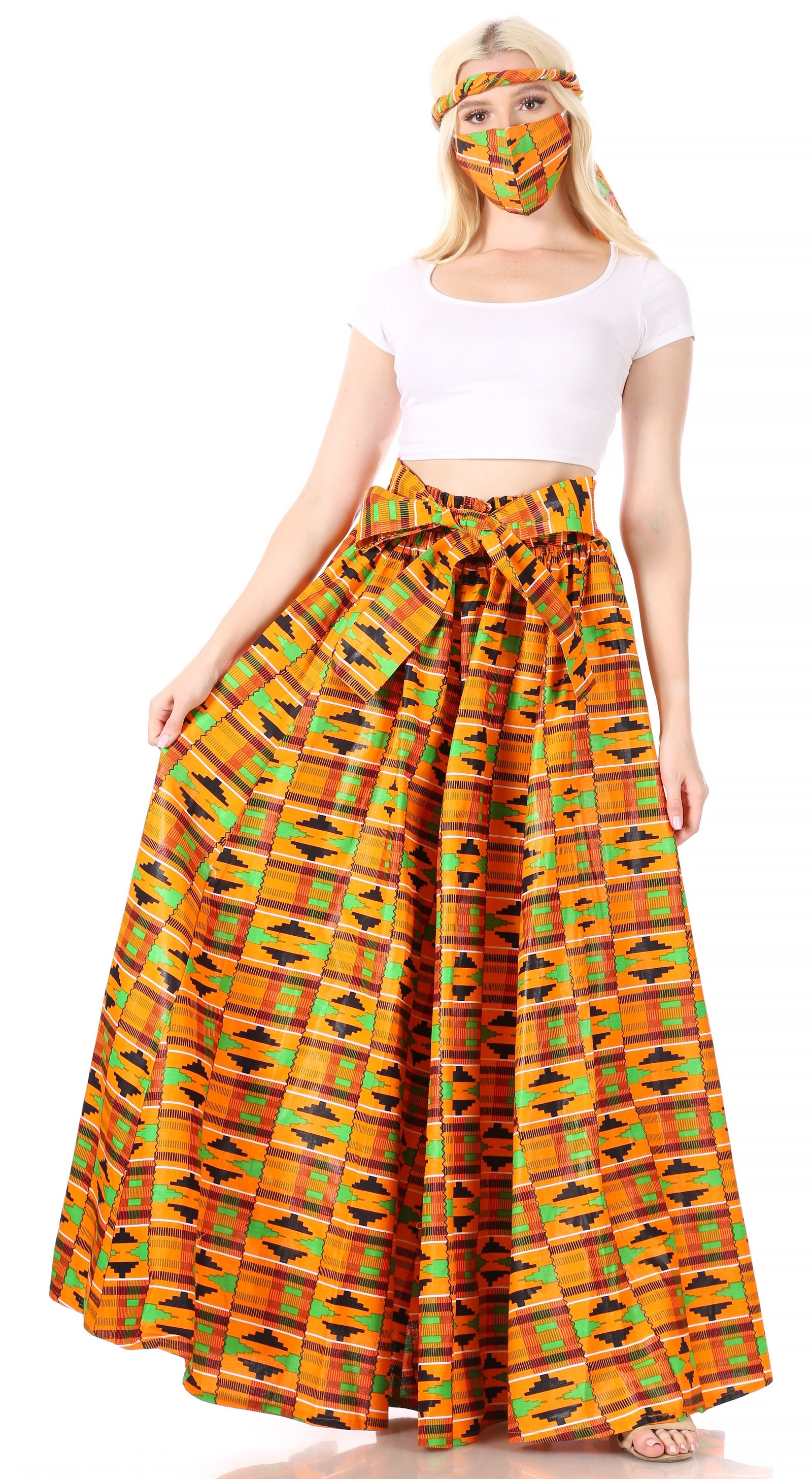 Sakkas Asma Convertible Traditional Wax Print Adjustable Strap Maxi Skirt Dress
