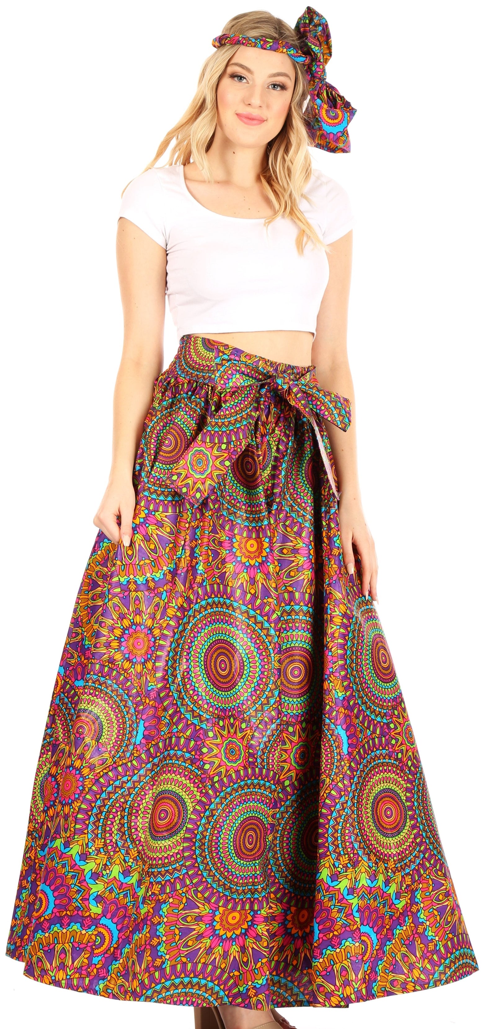 Sakkas Asma Convertible Traditional Wax Print Adjustable Strap Maxi Skirt Dress