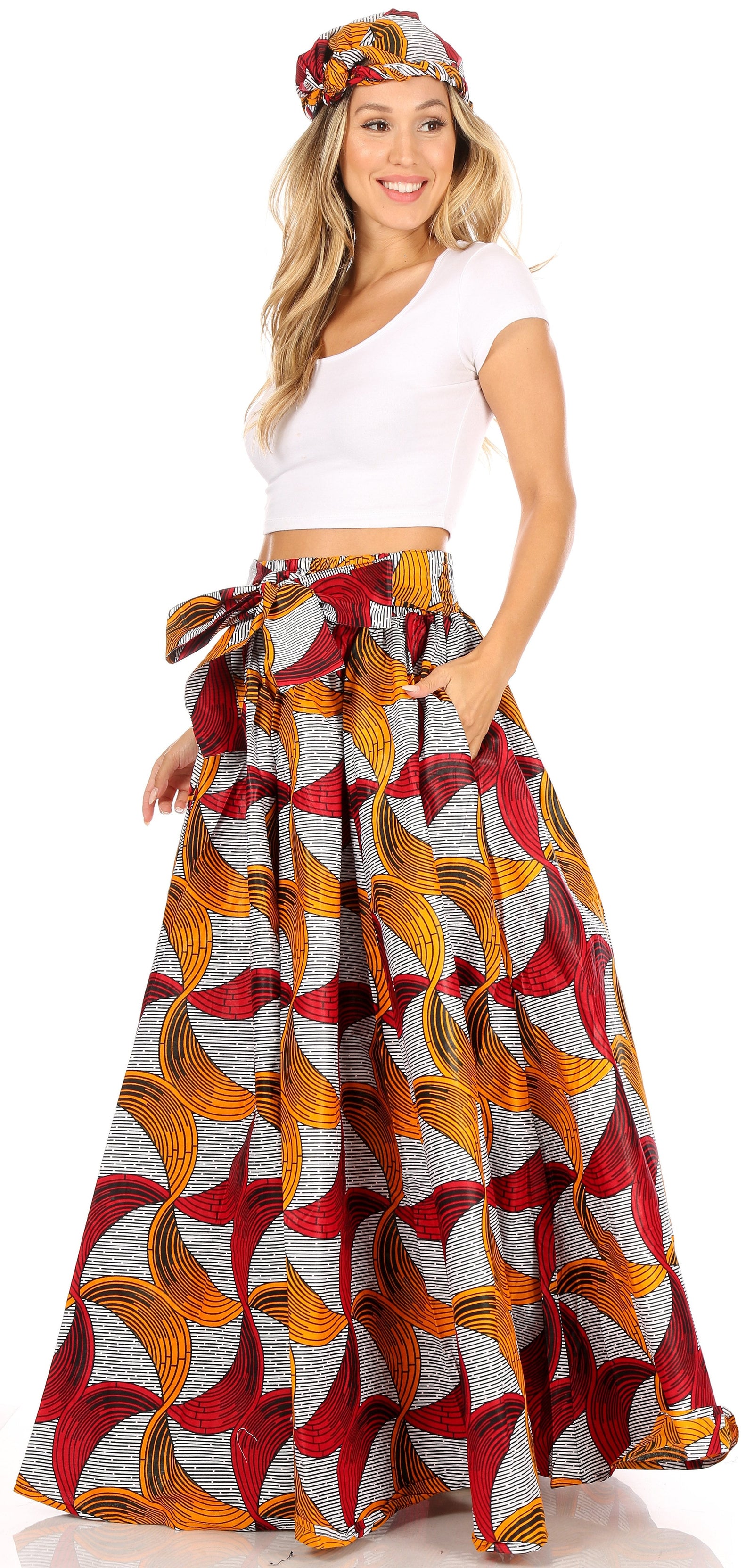 Sakkas Asma Convertible Traditional Wax Print Adjustable Strap Maxi Skirt Dress
