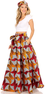 Sakkas Asma Convertible Traditional Wax Print Adjustable Strap Maxi Skirt Dress
