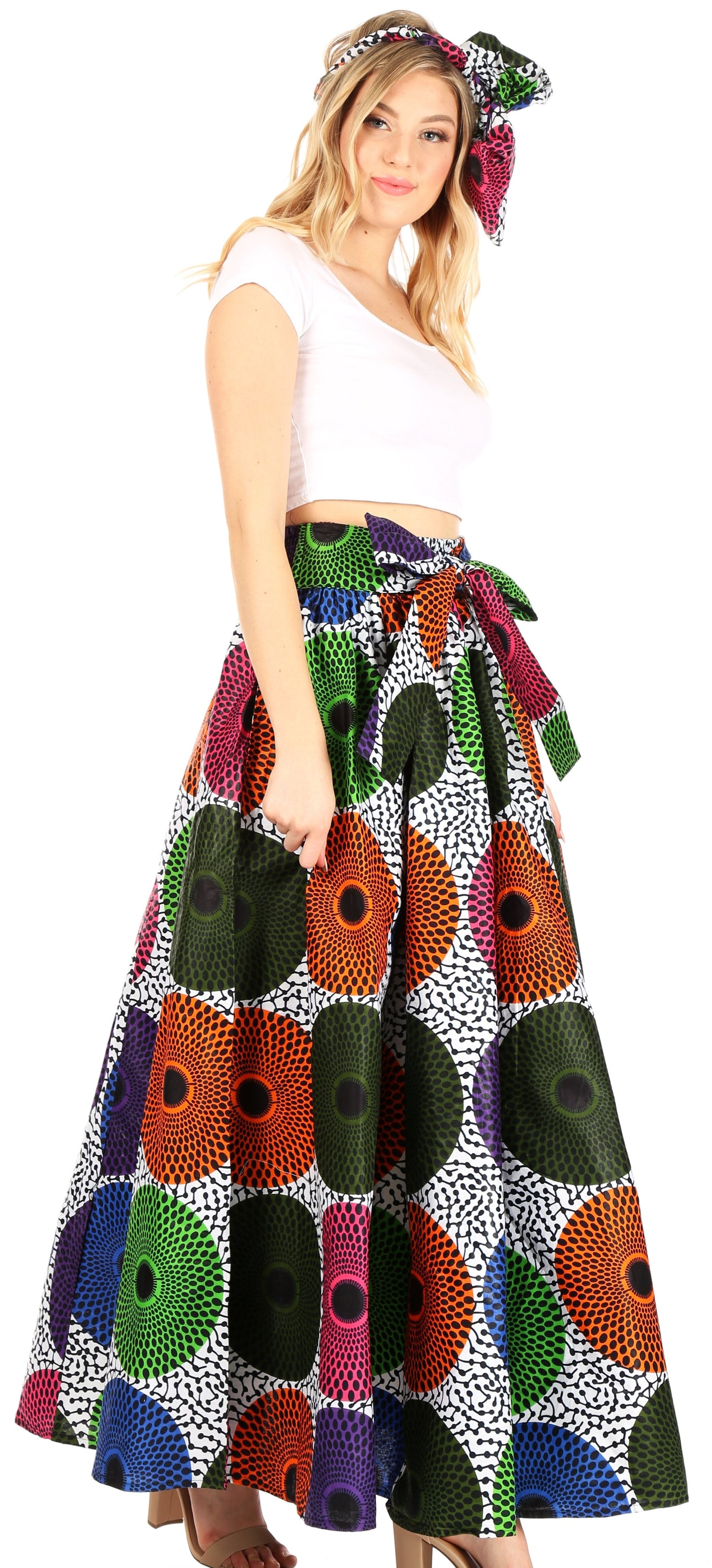 Sakkas Asma Convertible Traditional Wax Print Adjustable Strap Maxi Skirt Dress