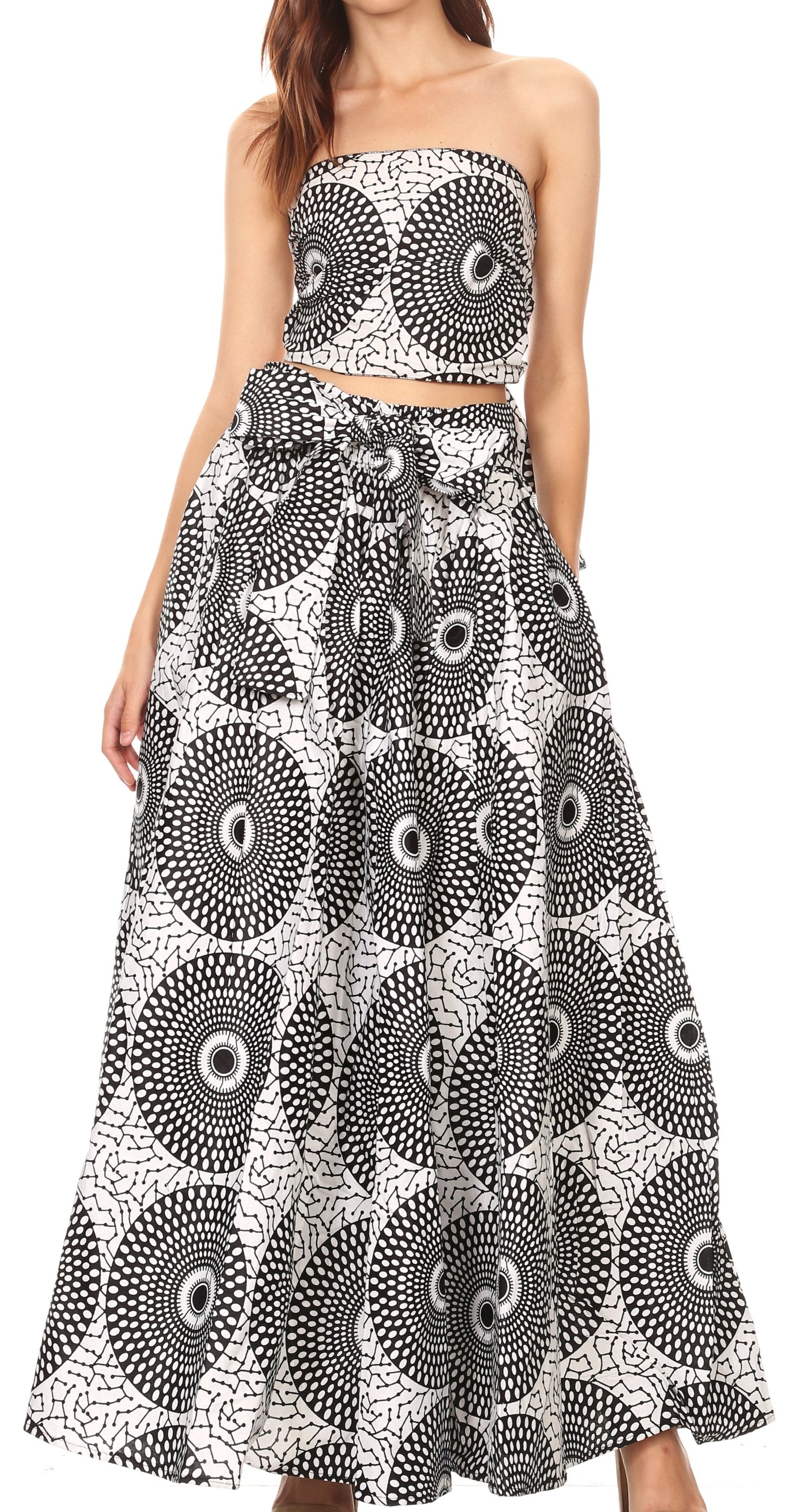 Sakkas Asma Convertible Traditional Wax Print Adjustable Strap Maxi Skirt Dress