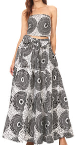 Sakkas Asma Convertible Traditional Wax Print Adjustable Strap Maxi Skirt Dress