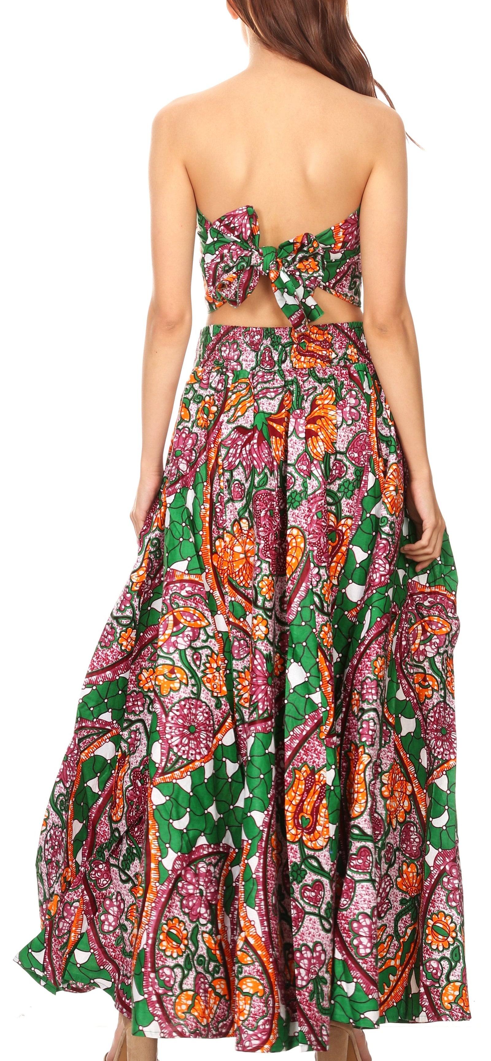 Sakkas Asma Convertible Traditional Wax Print Adjustable Strap Maxi Skirt Dress