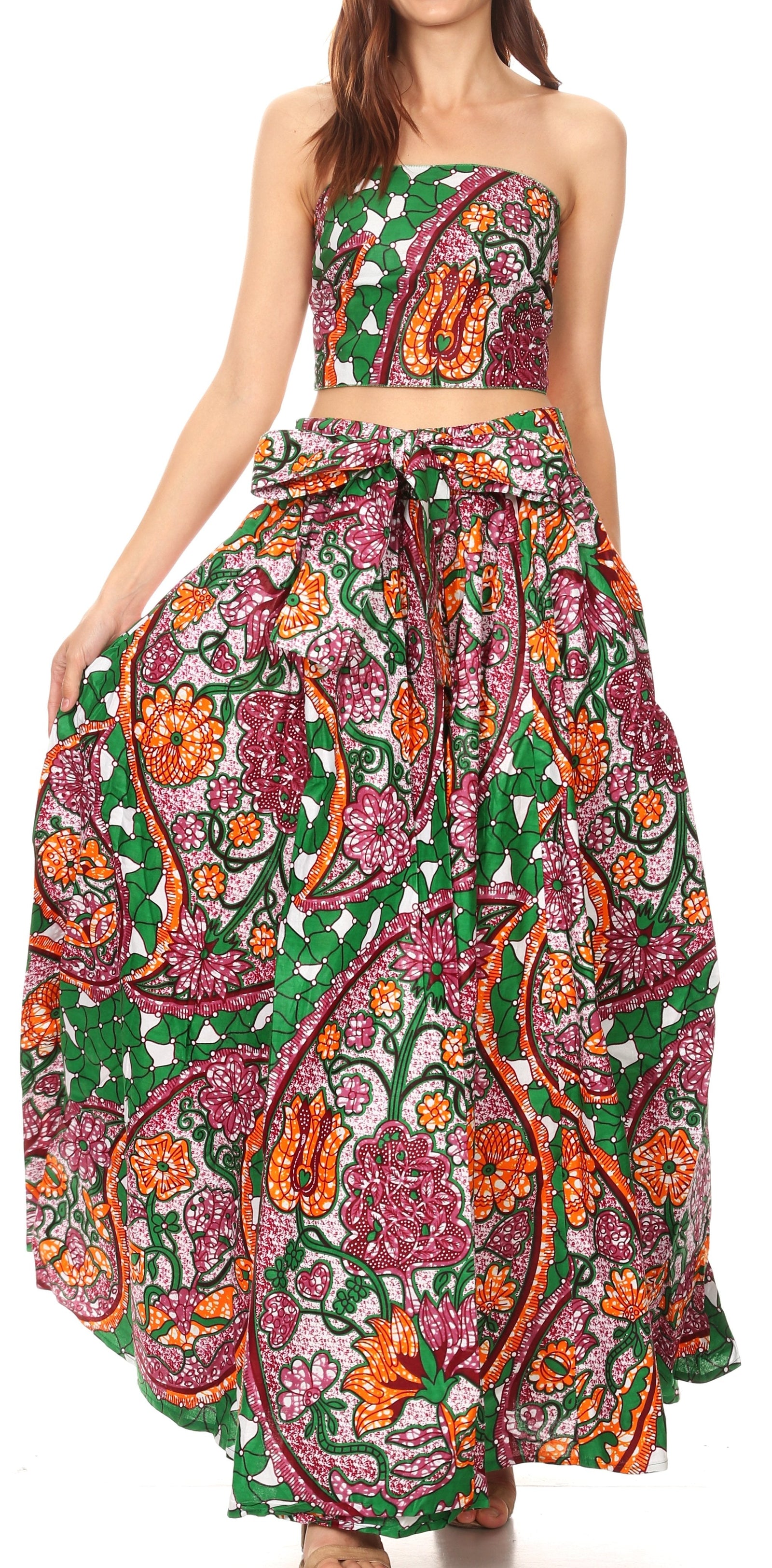 Sakkas Asma Convertible Traditional Wax Print Adjustable Strap Maxi Skirt Dress