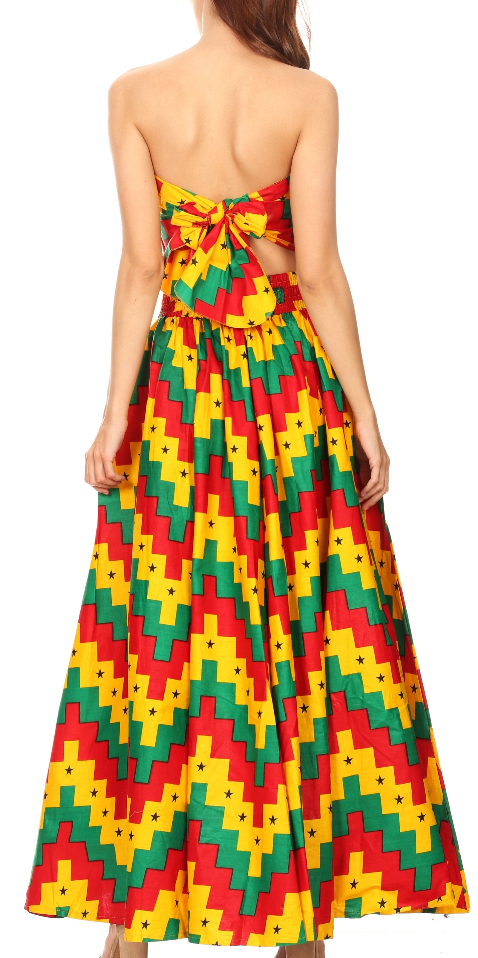 Sakkas Asma Convertible Traditional Wax Print Adjustable Strap Maxi Skirt Dress