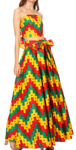 Sakkas Asma Convertible Traditional Wax Print Adjustable Strap Maxi Skirt Dress