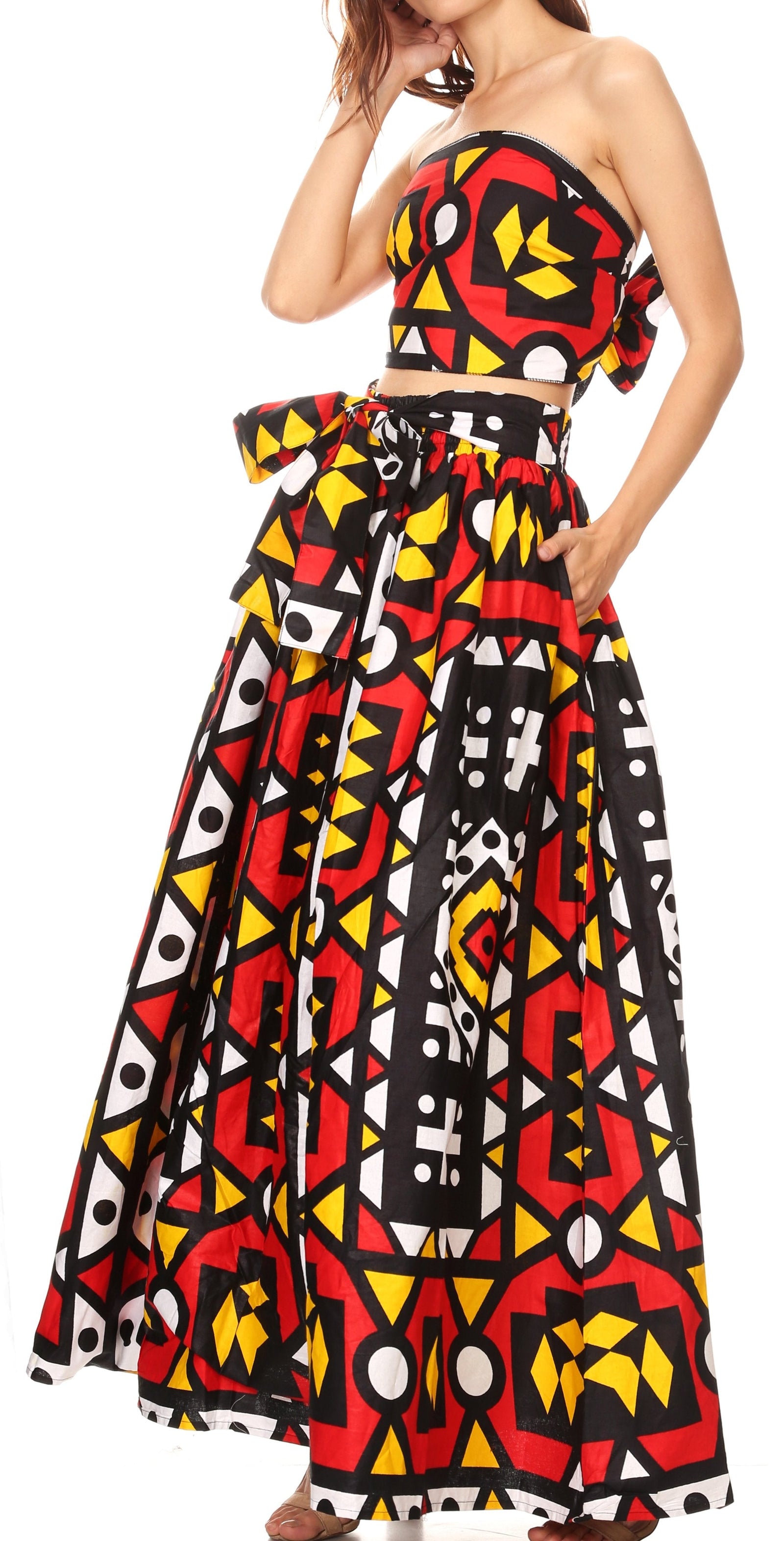 Sakkas Asma Convertible Traditional Wax Print Adjustable Strap Maxi Skirt Dress