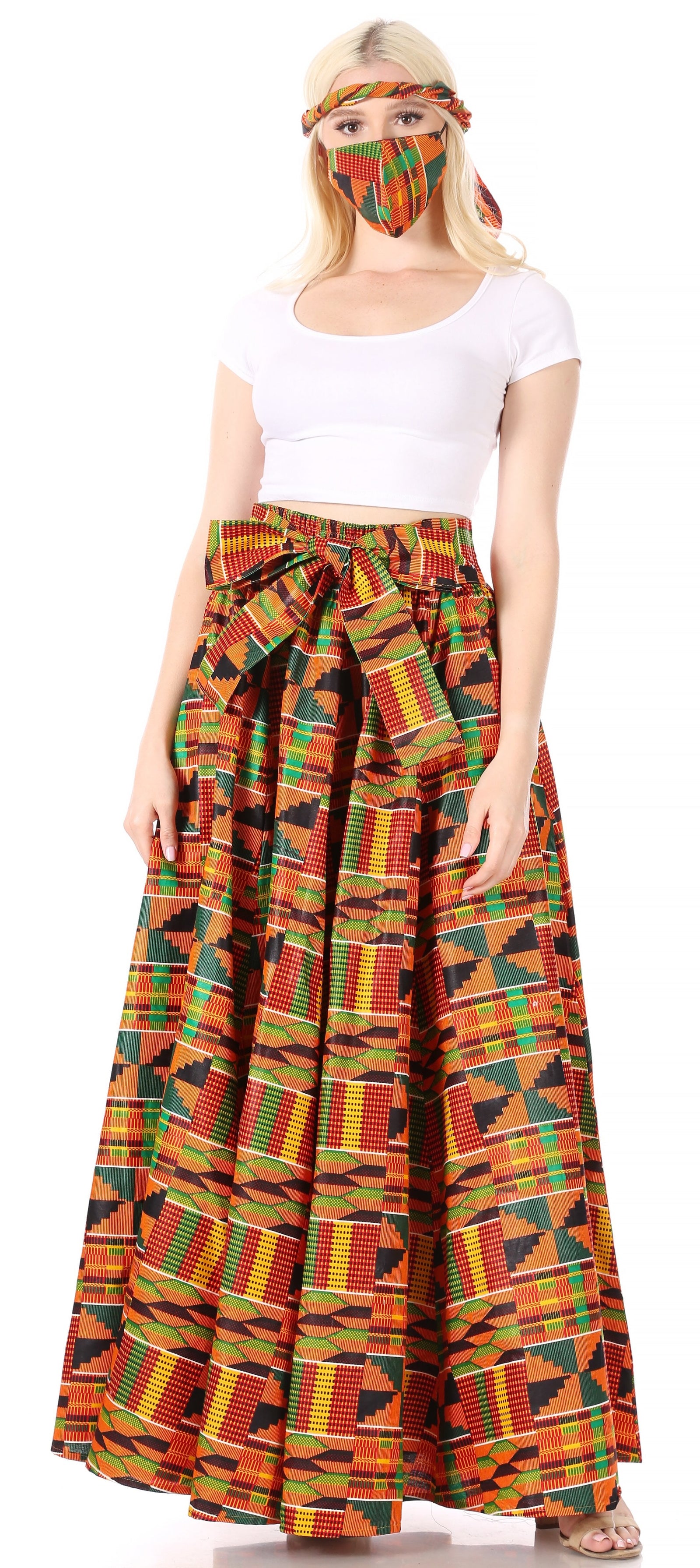 Sakkas Asma Convertible Traditional Wax Print Adjustable Strap Maxi Skirt Dress