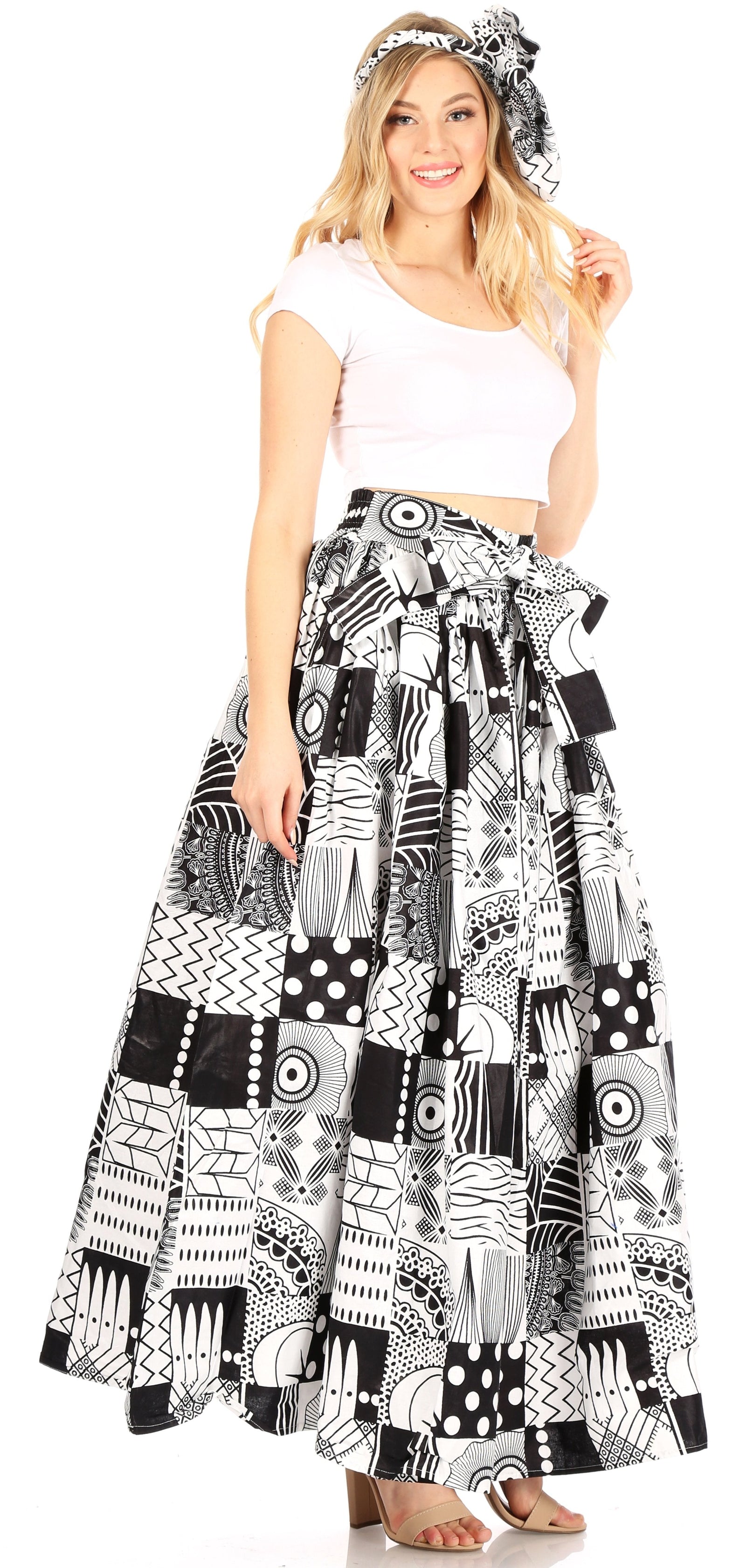 Sakkas Asma Convertible Traditional Wax Print Adjustable Strap Maxi Skirt Dress