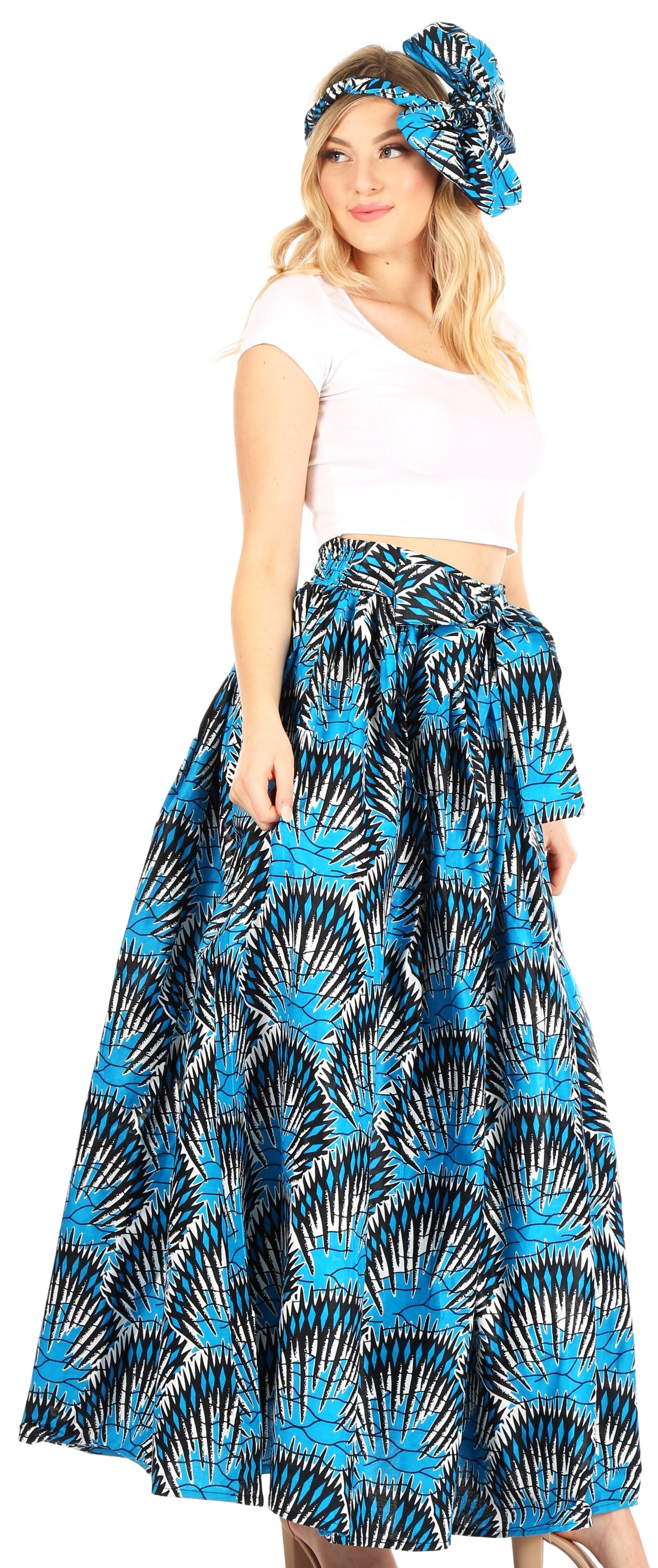 Sakkas Asma Convertible Traditional Wax Print Adjustable Strap Maxi Skirt Dress