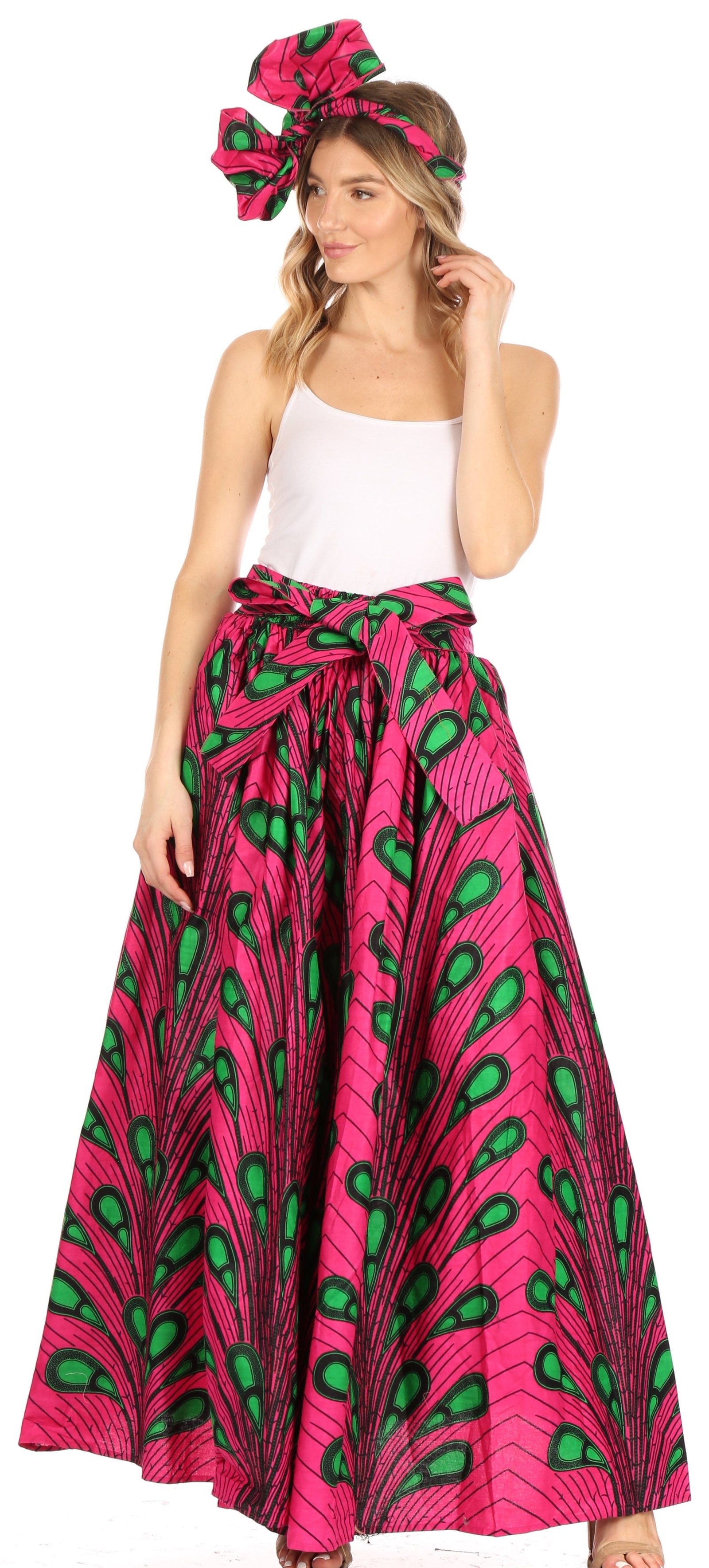Sakkas Asma Convertible Traditional Wax Print Adjustable Strap Maxi Skirt Dress