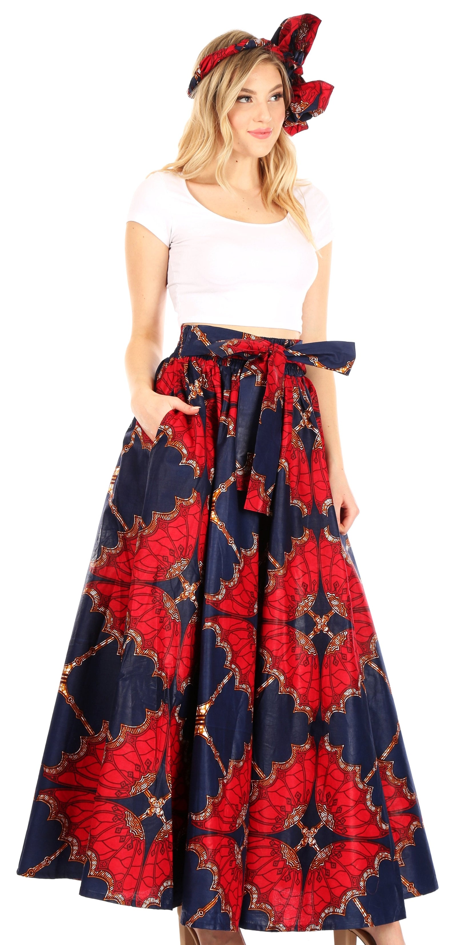 Sakkas Asma Convertible Traditional Wax Print Adjustable Strap Maxi Skirt Dress