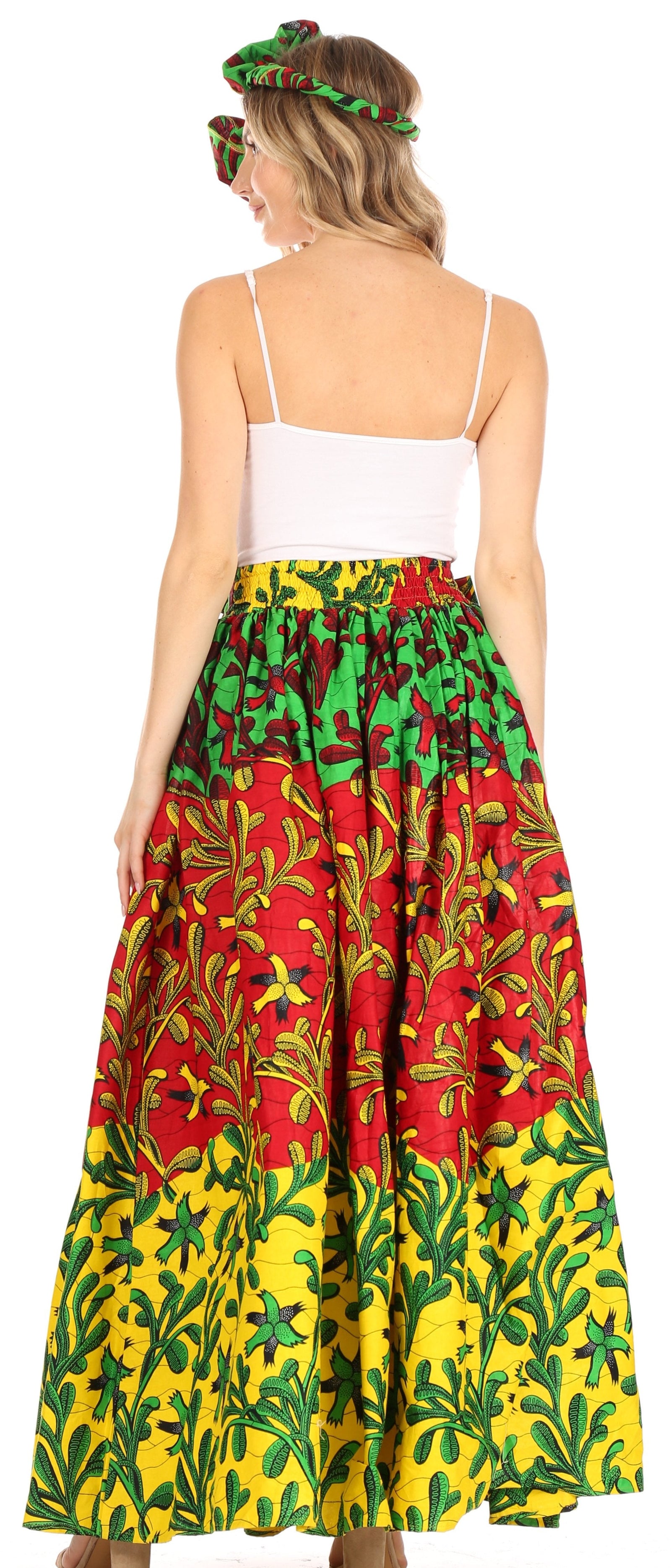 Sakkas Asma Convertible Traditional Wax Print Adjustable Strap Maxi Skirt Dress