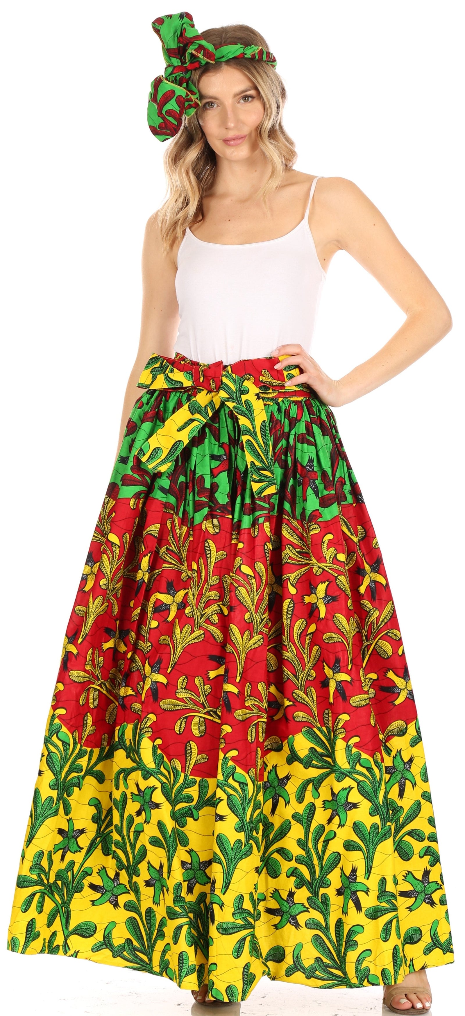 Sakkas Asma Convertible Traditional Wax Print Adjustable Strap Maxi Skirt Dress