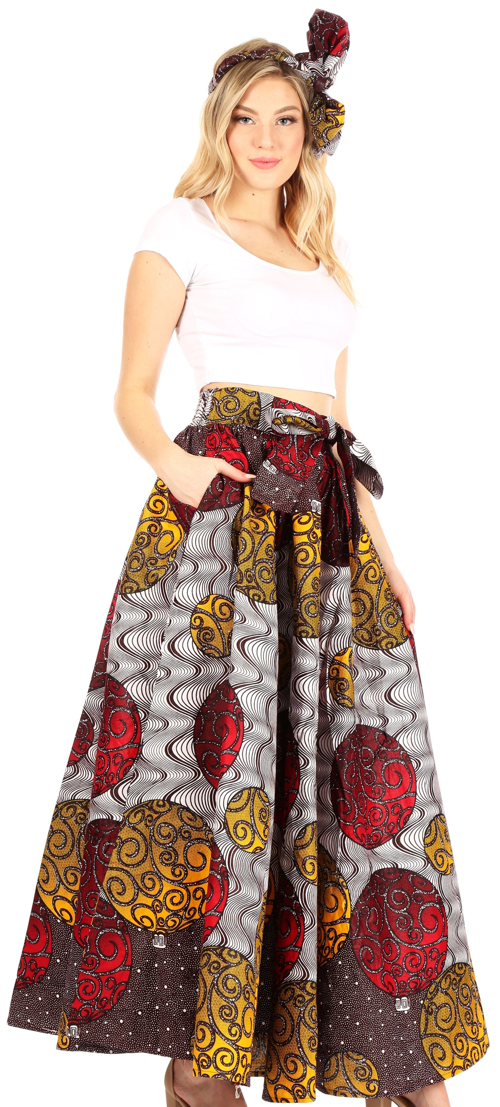 Sakkas Asma Convertible Traditional Wax Print Adjustable Strap Maxi Skirt Dress
