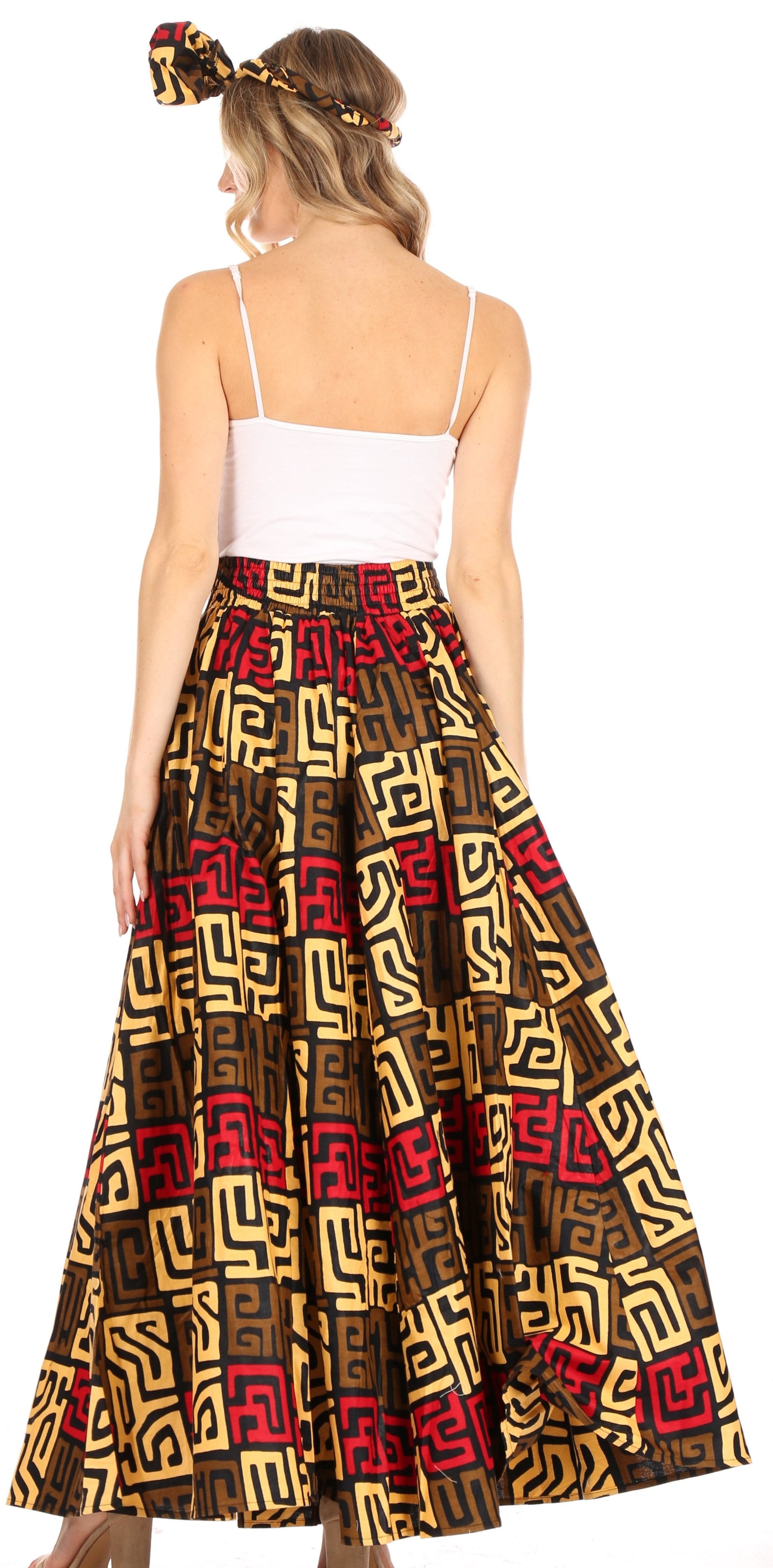 Sakkas Asma Convertible Traditional Wax Print Adjustable Strap Maxi Skirt Dress