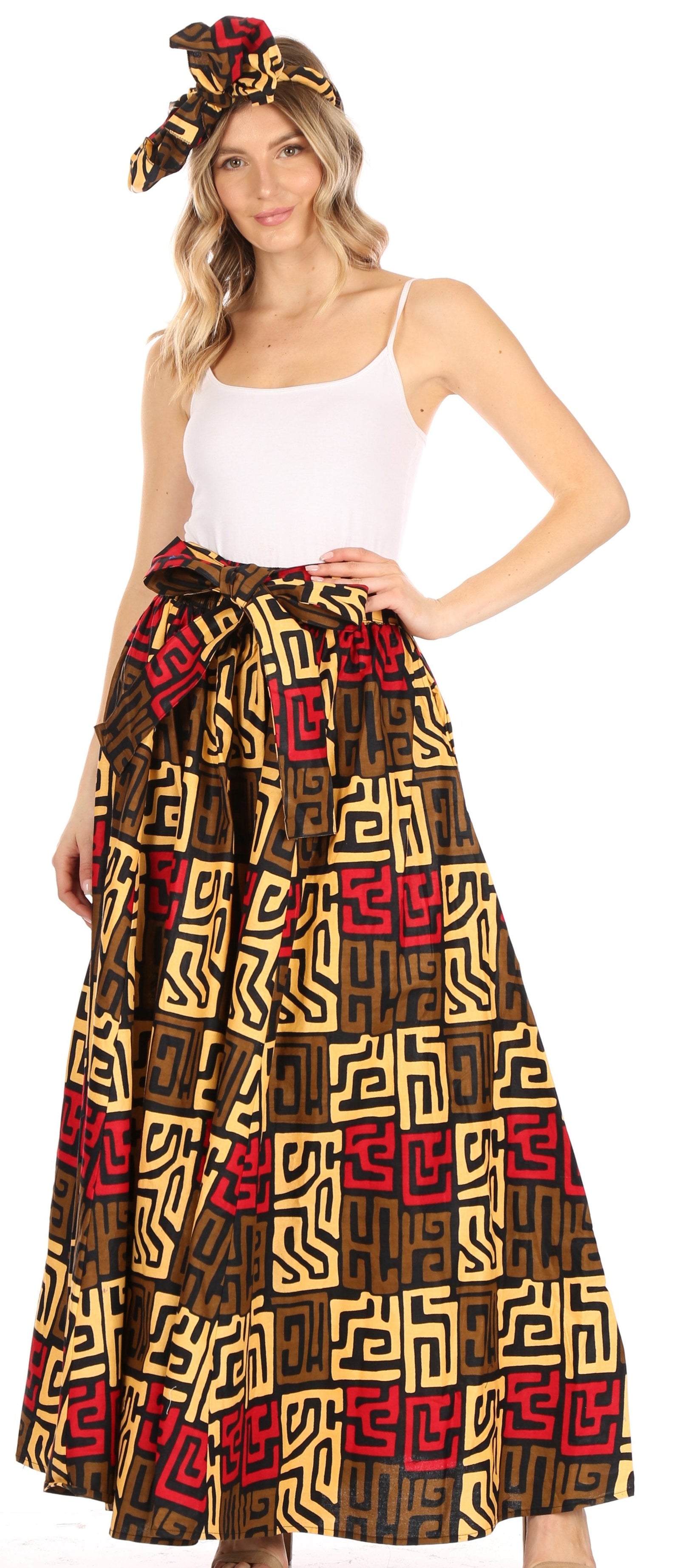 Sakkas Asma Convertible Traditional Wax Print Adjustable Strap Maxi Skirt Dress