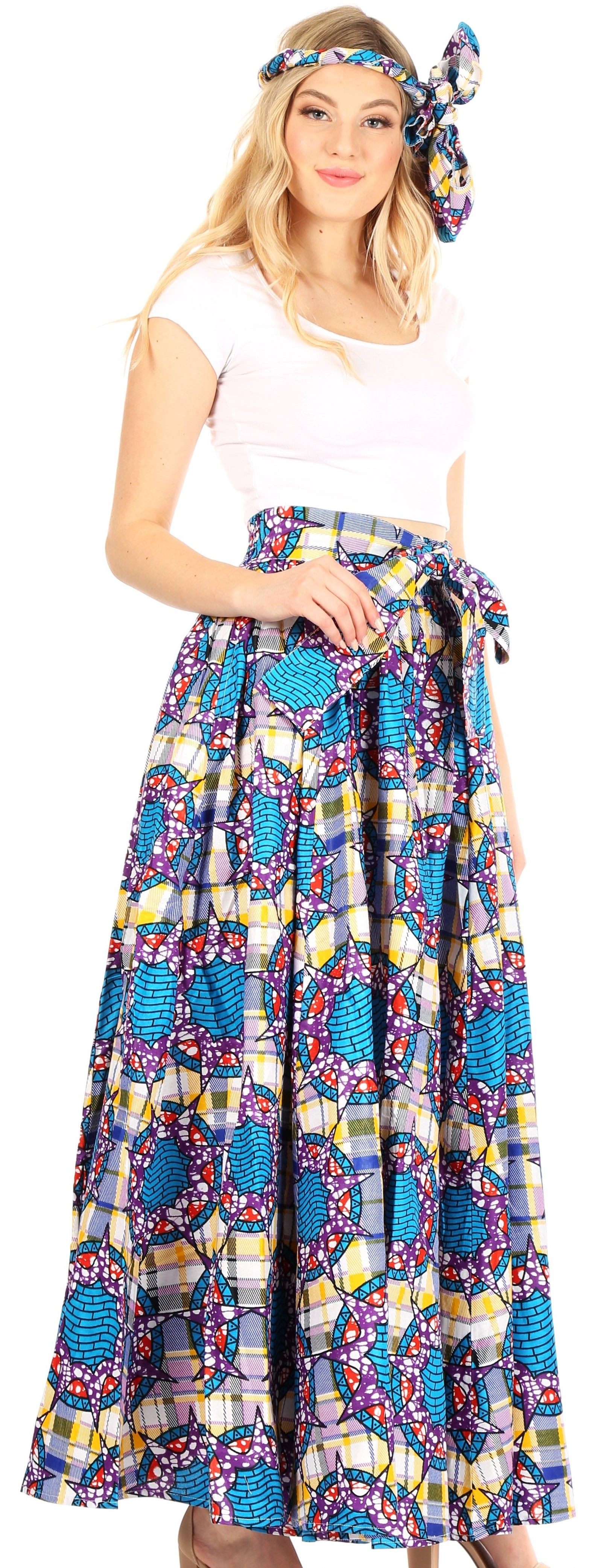 Sakkas Asma Convertible Traditional Wax Print Adjustable Strap Maxi Skirt Dress