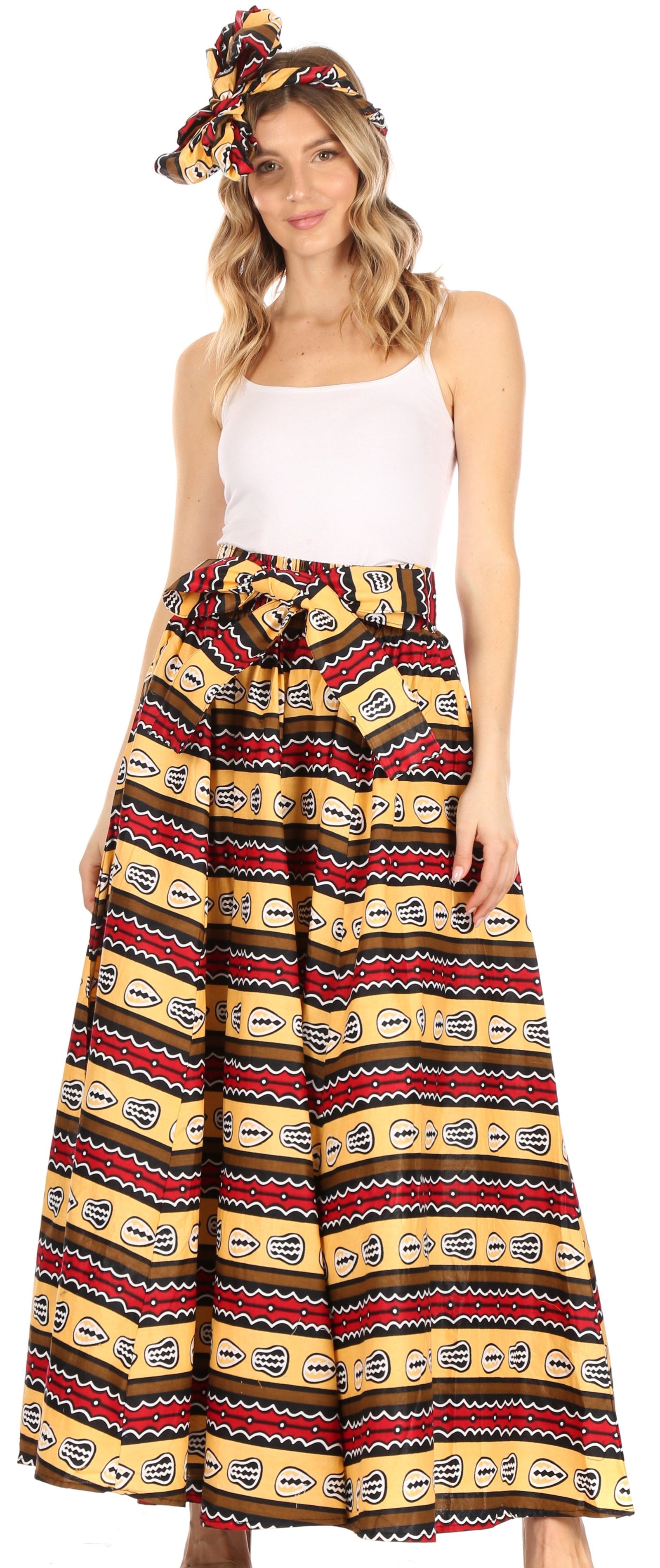Sakkas Asma Convertible Traditional Wax Print Adjustable Strap Maxi Skirt Dress