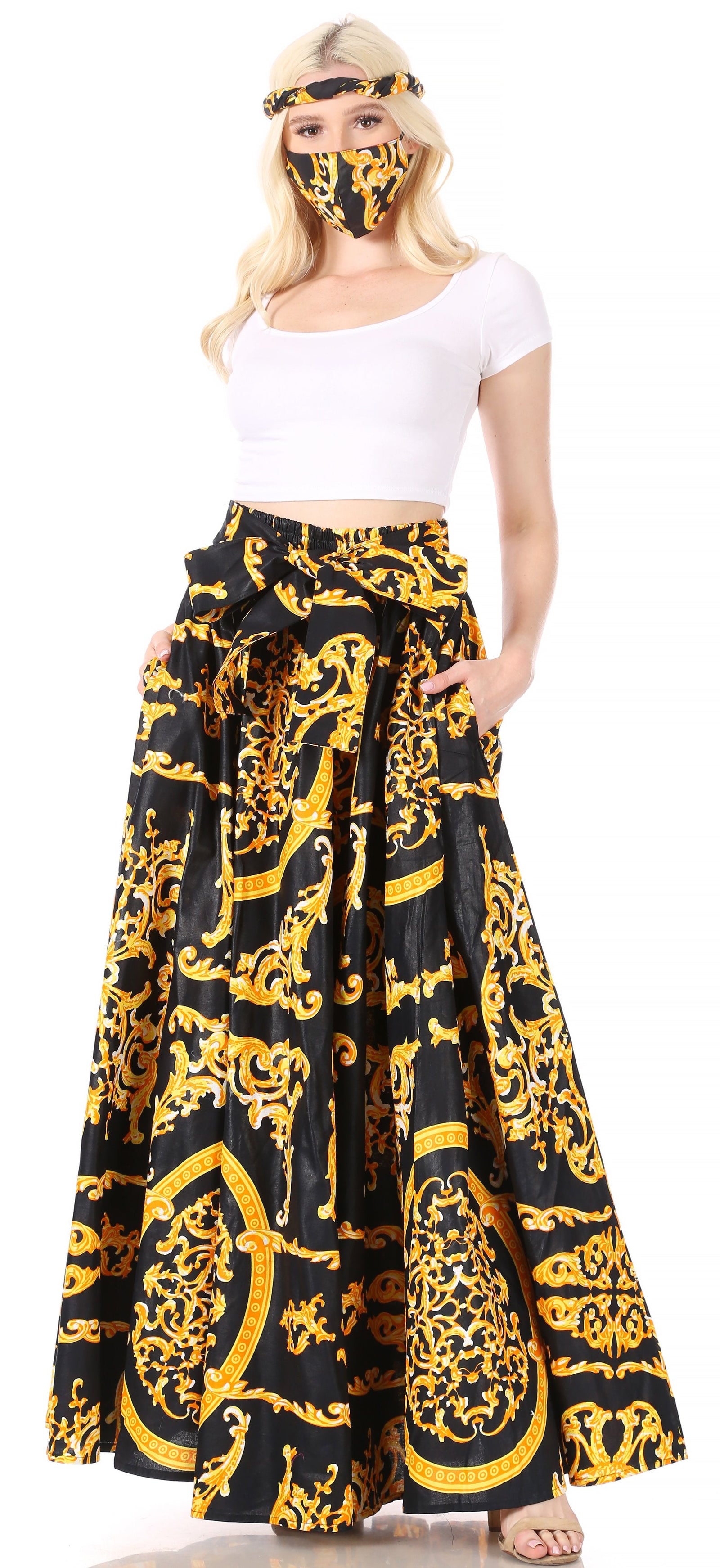 Sakkas Asma Convertible Traditional Wax Print Adjustable Strap Maxi Skirt Dress