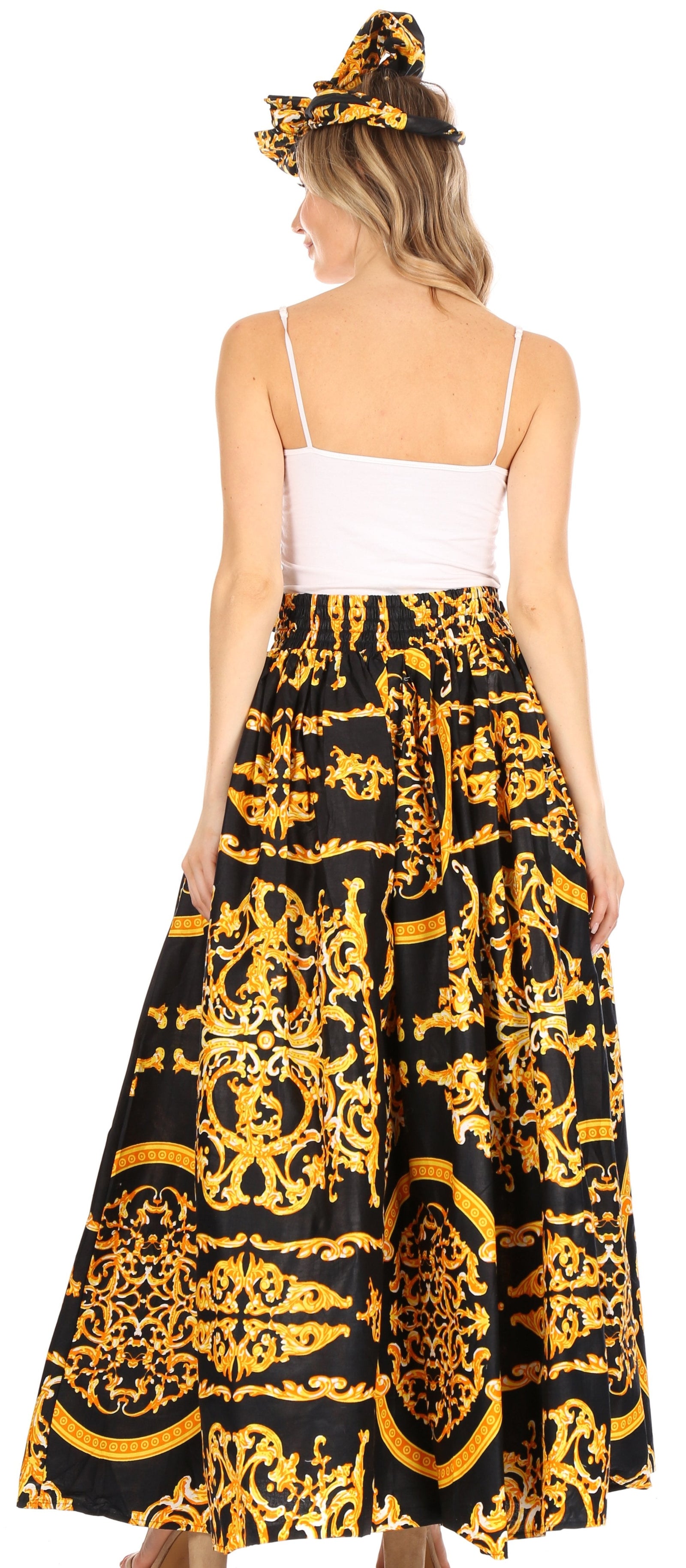 Sakkas Asma Convertible Traditional Wax Print Adjustable Strap Maxi Skirt Dress