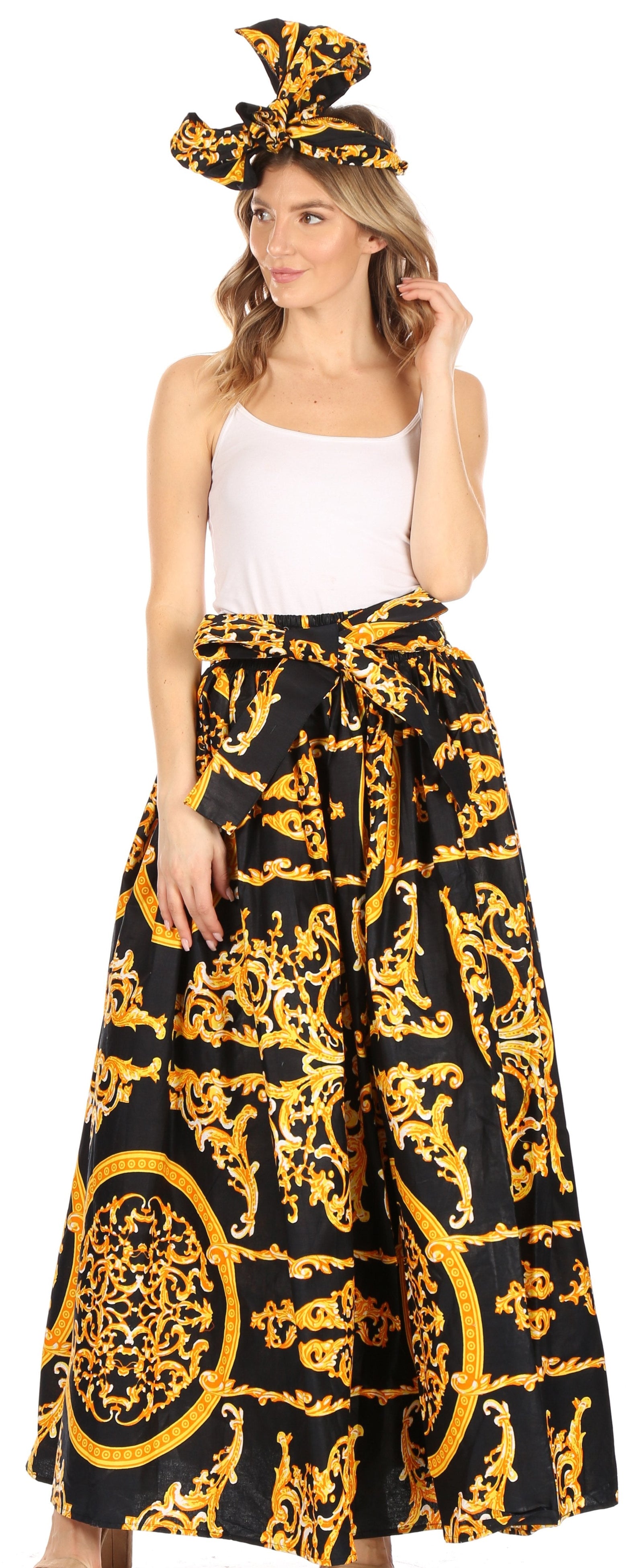 Sakkas Asma Convertible Traditional Wax Print Adjustable Strap Maxi Skirt Dress