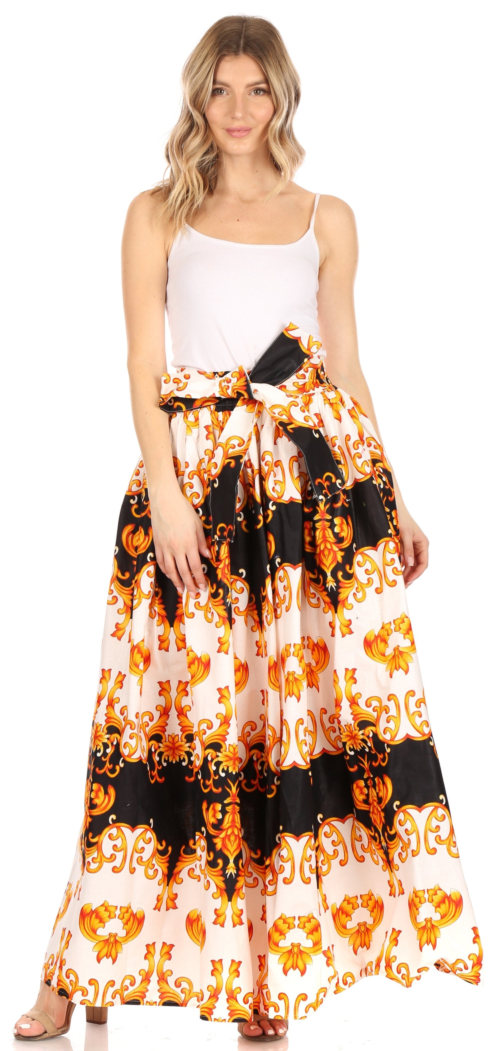 Sakkas Asma Convertible Traditional Wax Print Adjustable Strap Maxi Skirt Dress