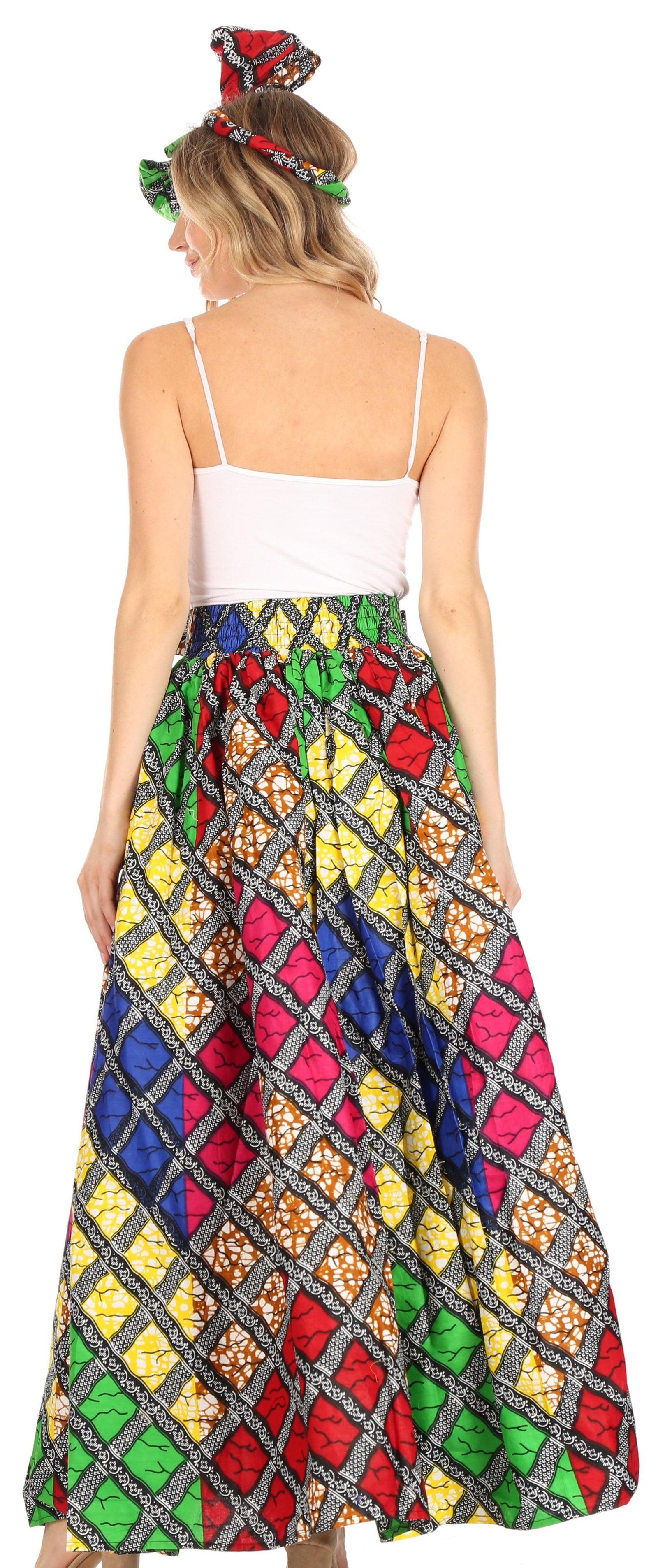 Sakkas Asma Convertible Traditional Wax Print Adjustable Strap Maxi Skirt Dress