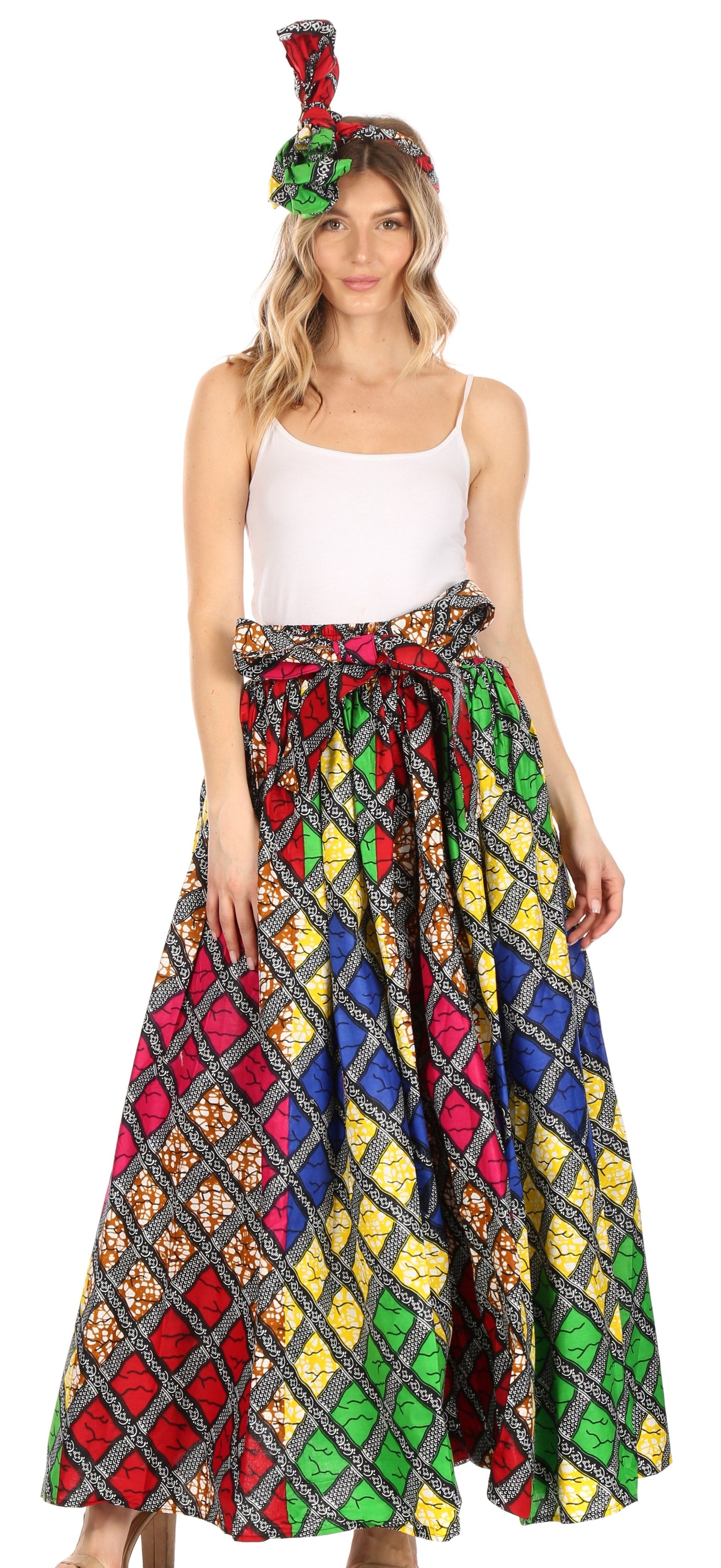 Sakkas Asma Convertible Traditional Wax Print Adjustable Strap Maxi Skirt Dress