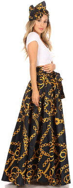 Sakkas Asma Convertible Traditional Wax Print Adjustable Strap Maxi Skirt Dress