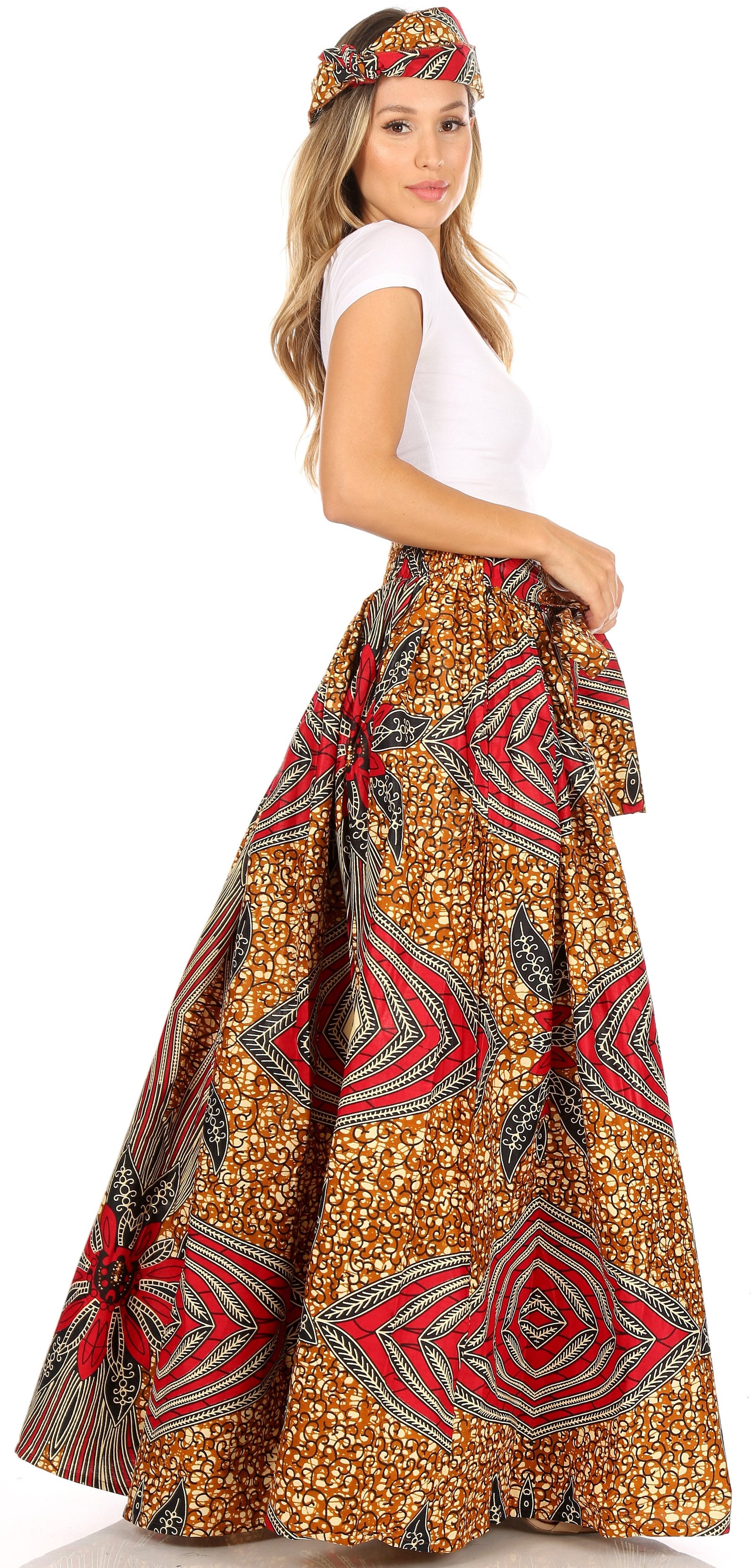 Sakkas Asma Convertible Traditional Wax Print Adjustable Strap Maxi Skirt Dress