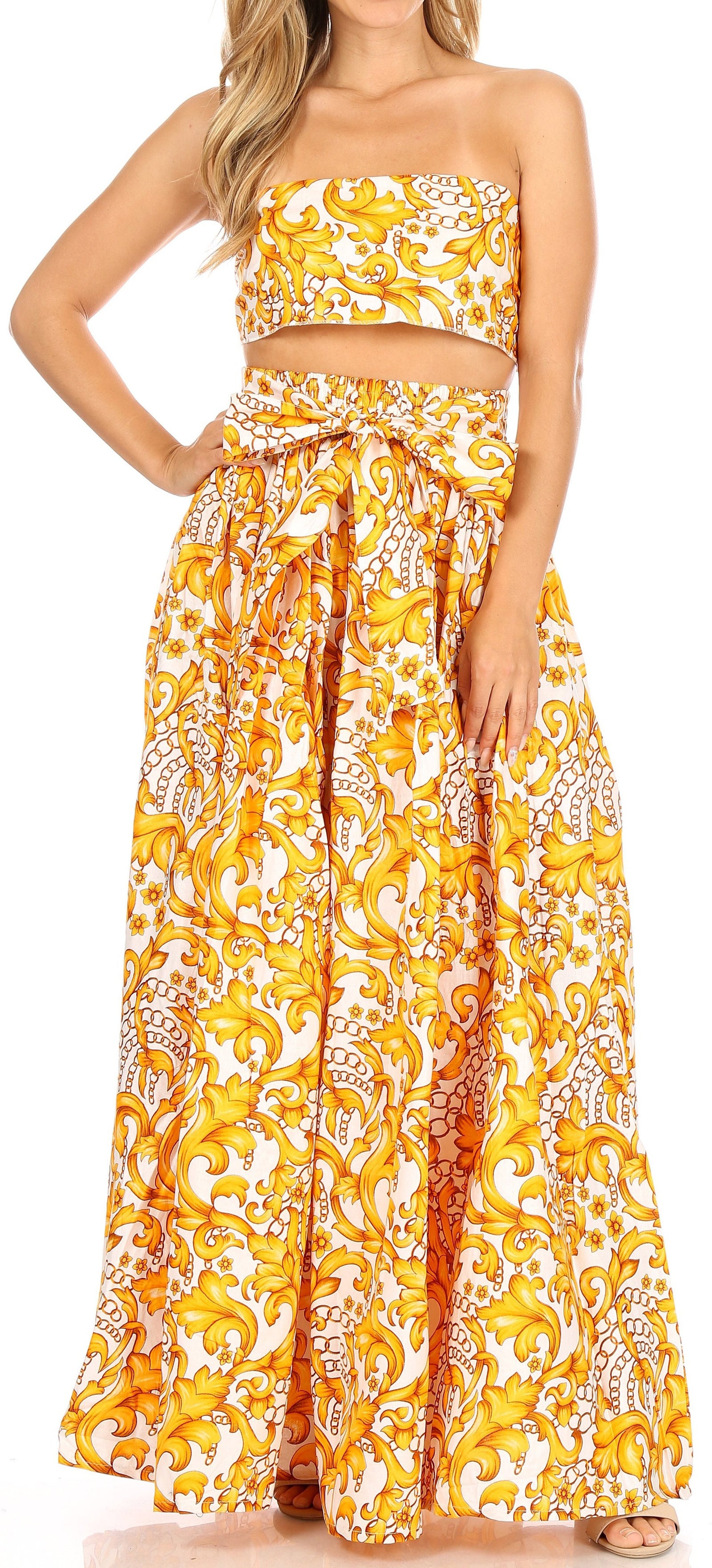Sakkas Asma Convertible Traditional Wax Print Adjustable Strap Maxi Skirt Dress
