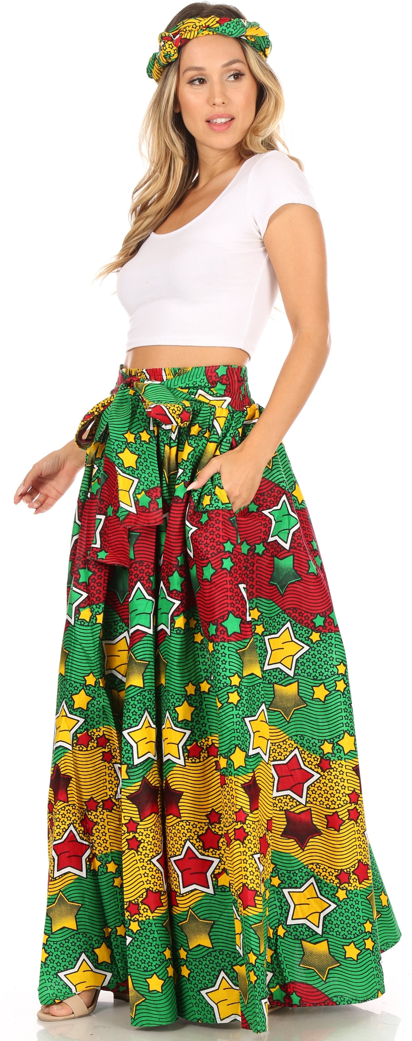 Sakkas Asma Convertible Traditional Wax Print Adjustable Strap Maxi Skirt Dress