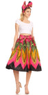 Sakkas Ama Women's Vintage Circle African Ankara Print Midi Skirt with Pockets