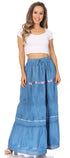 Falda larga de algodón Sakkas, estilo bohemio, gitano y bordado, con un solo color