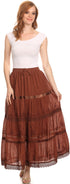 Falda larga de algodón Sakkas, estilo bohemio, gitano y bordado, con un solo color