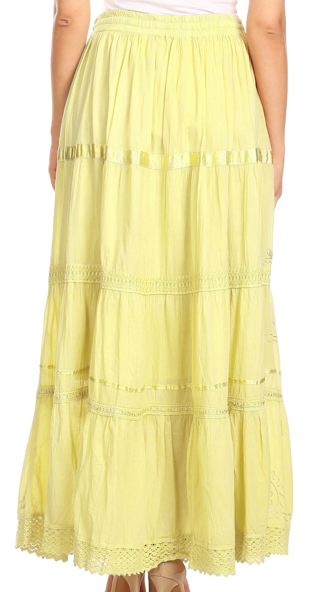 Falda larga de algodón Sakkas, estilo bohemio, gitano y bordado, con un solo color